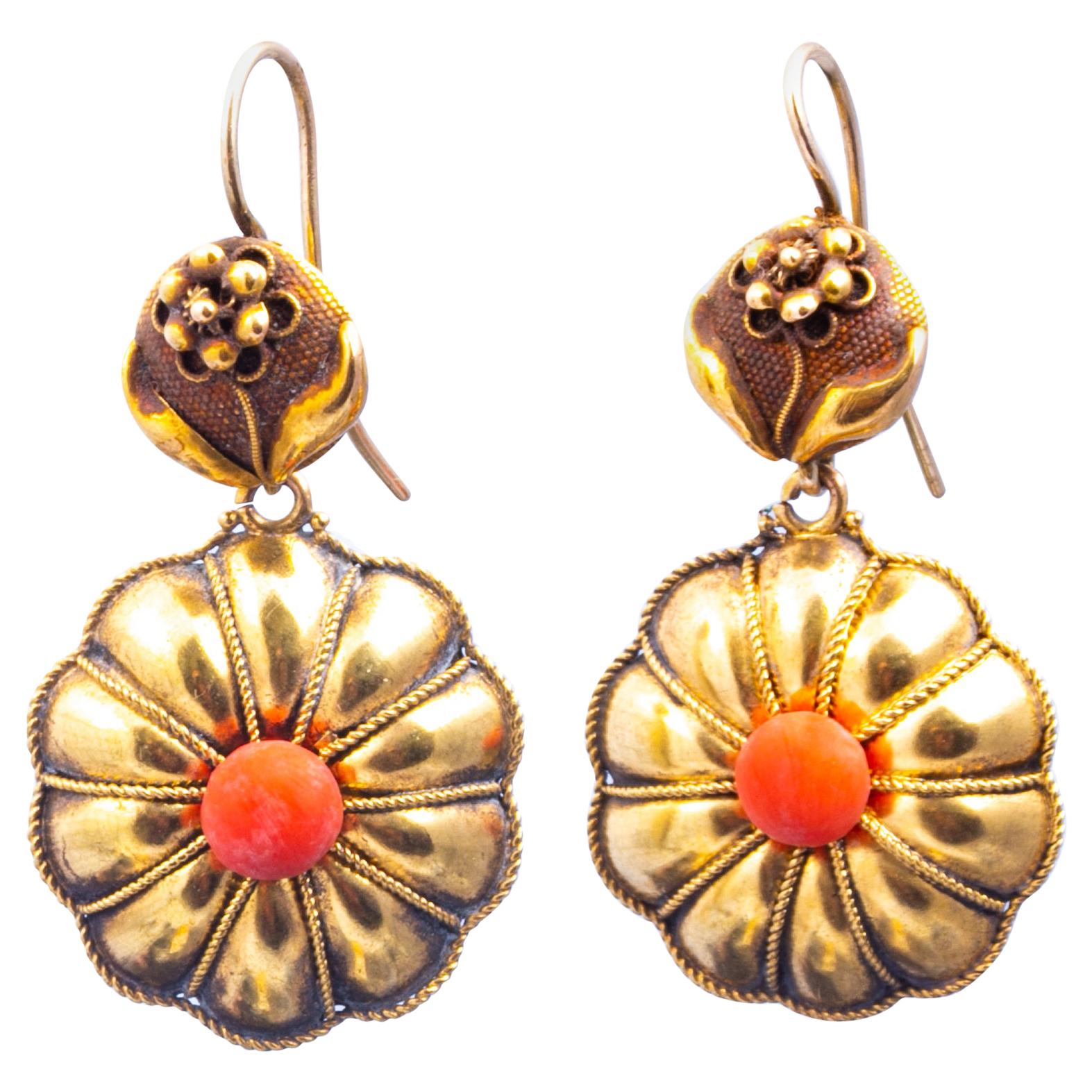 Antique Coral Gold Drop Earrings at 1stDibs | coral drop earrings ...