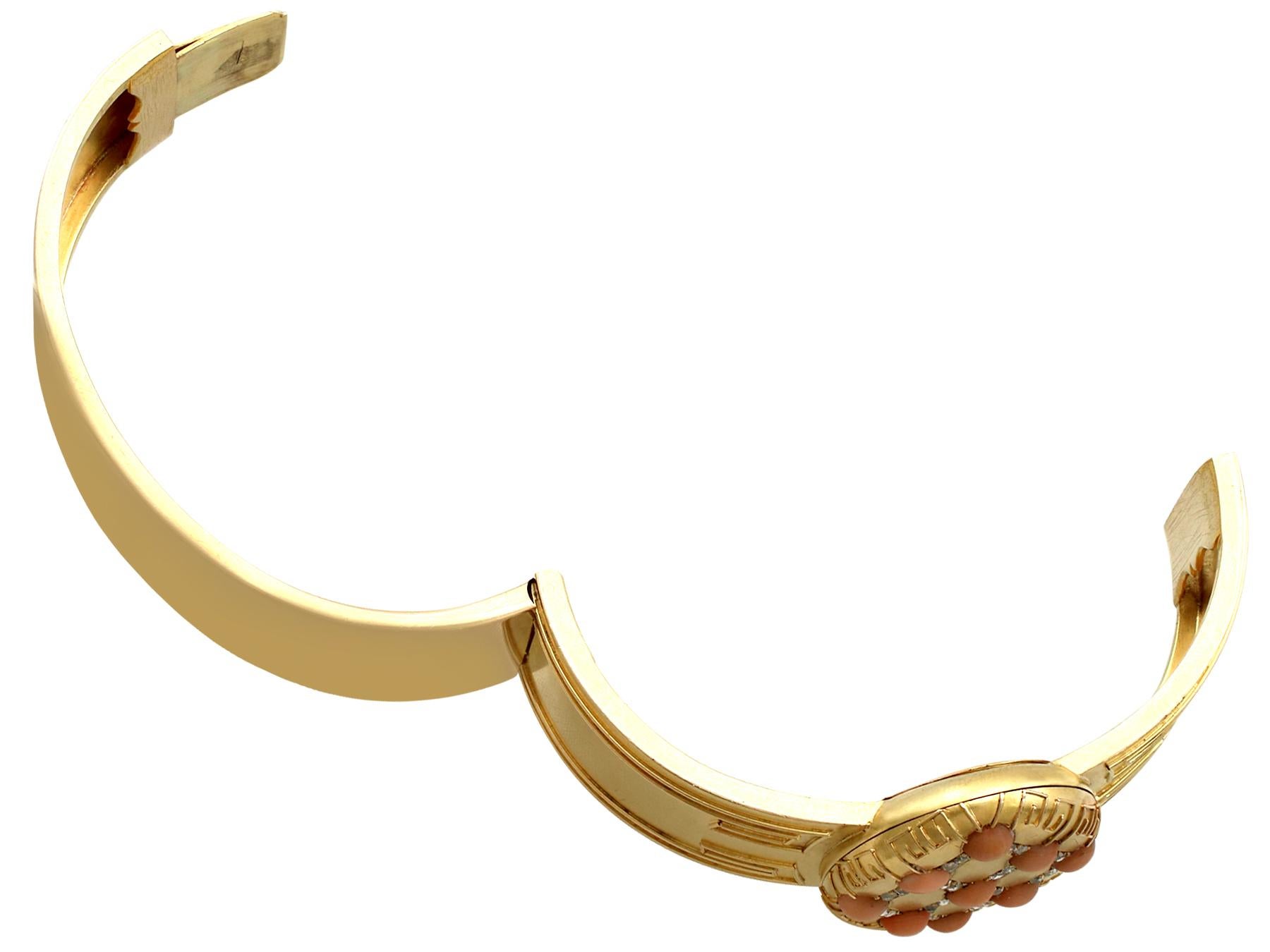Victorian Coral and Diamond 18K Yellow Gold Bangle For Sale 2