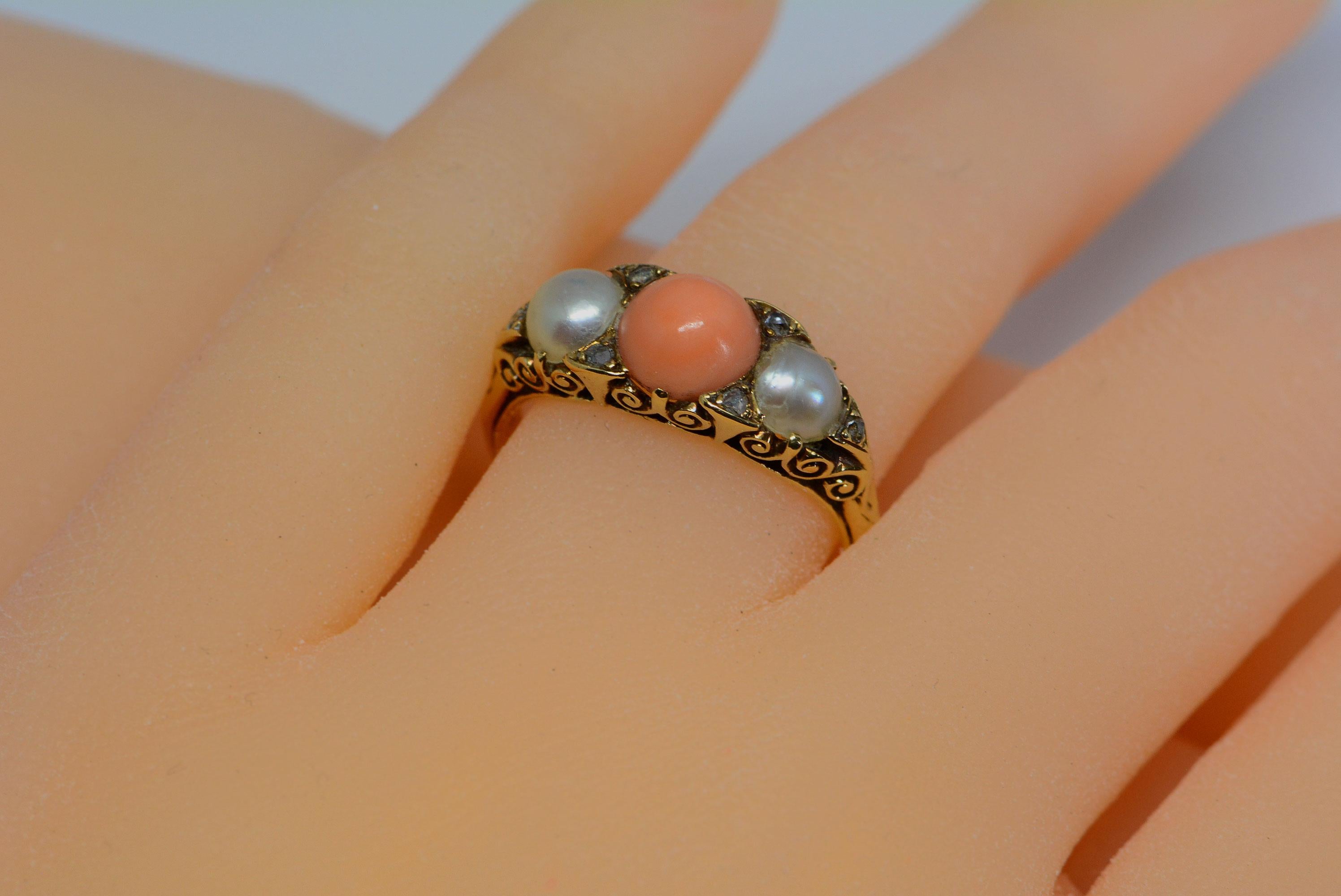 coral and pearl ring