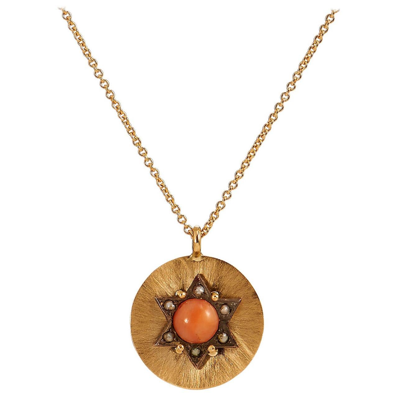 Victorian Coral and Seed Pearl Pendant Necklace For Sale