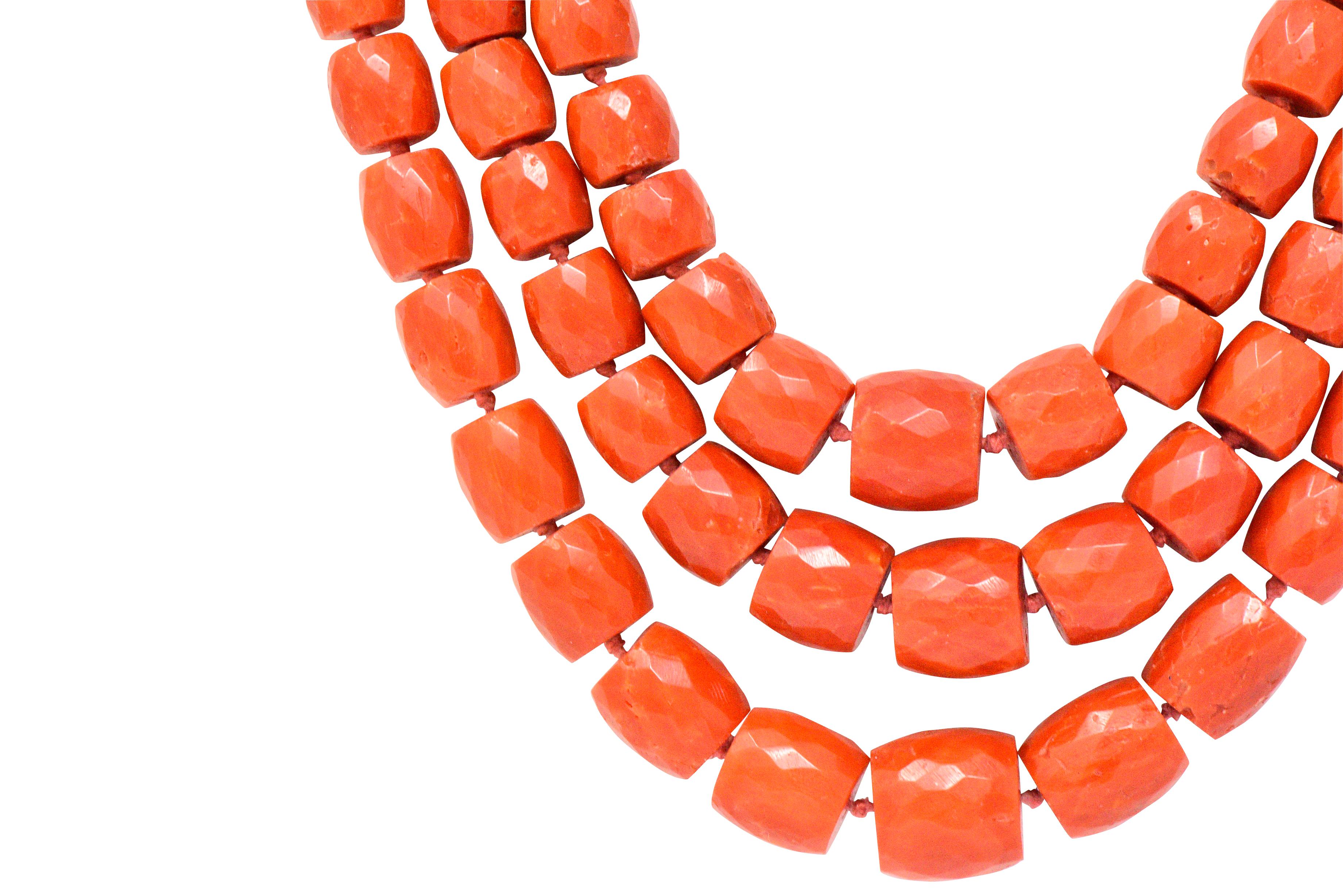 Victorian Coral Bead 12 Karat Gold Triple Strand Necklace GIA In Excellent Condition In Philadelphia, PA