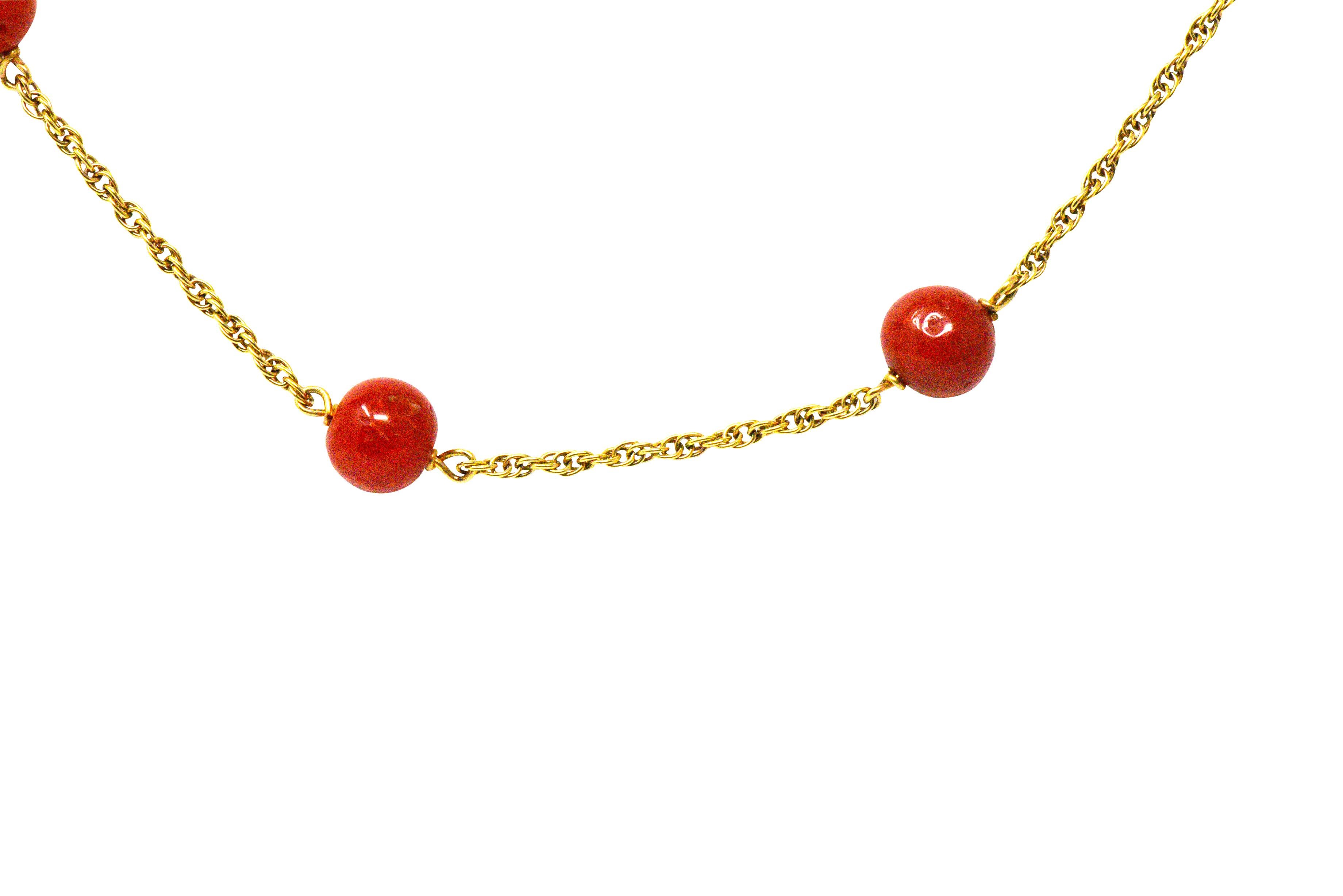 Victorian Coral Bead 18 Karat Gold Necklace In Excellent Condition In Philadelphia, PA