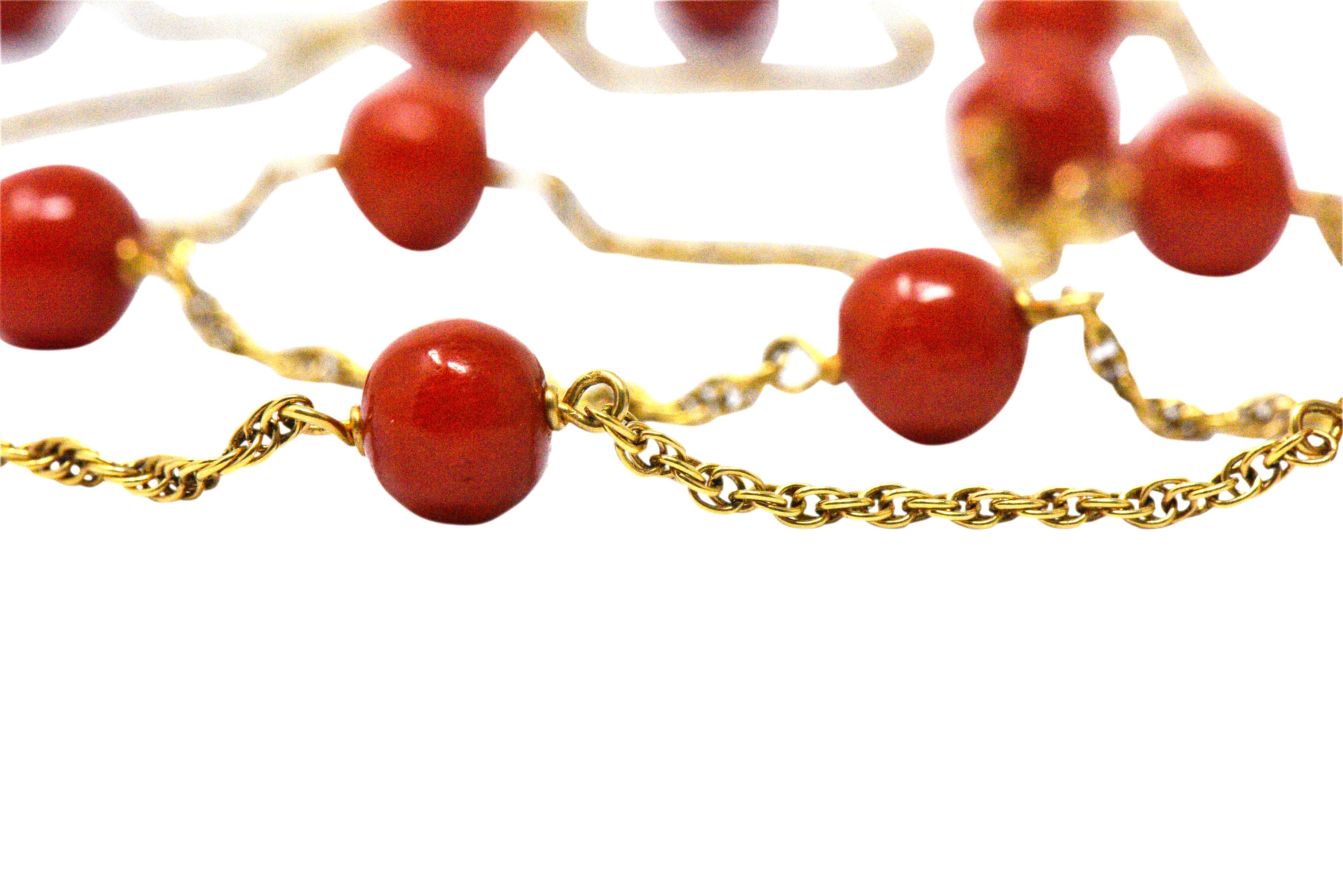 Victorian Coral Bead 18 Karat Gold Necklace 1