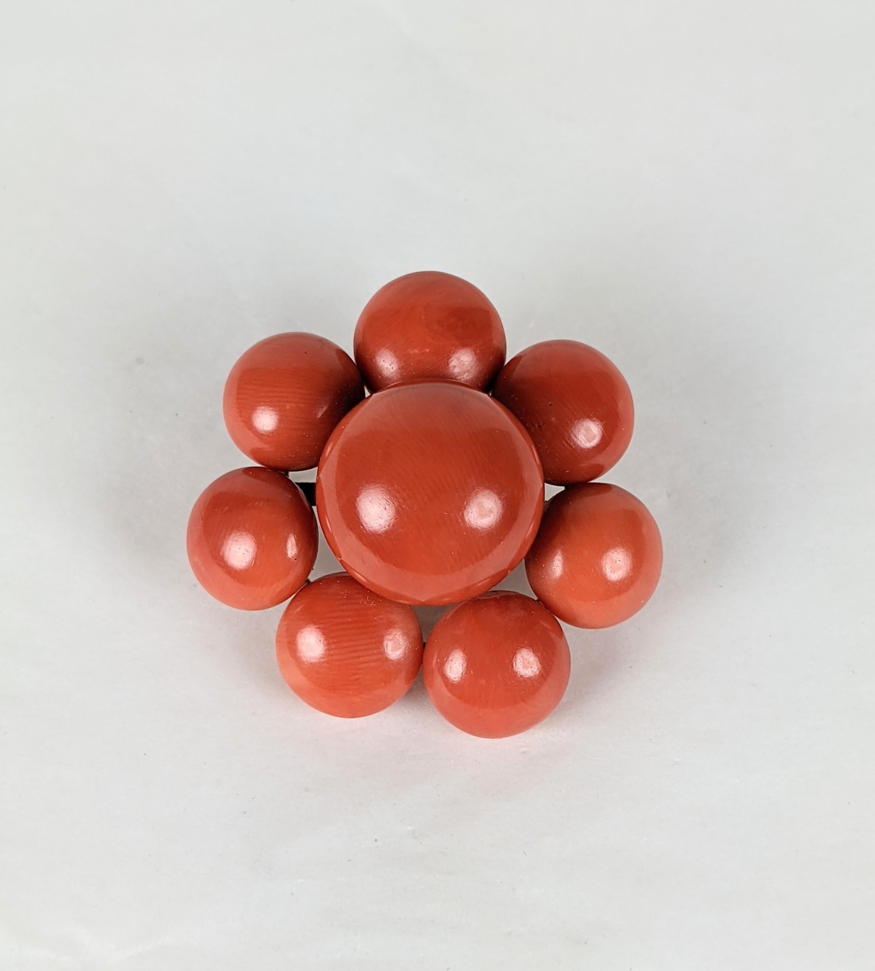 Lovely Victorian Coral Button Brooch of beautifully matched coral buttons from the late 19th Century. Wonderful coral color, Gilt metal. 1880's Italy. 1.5