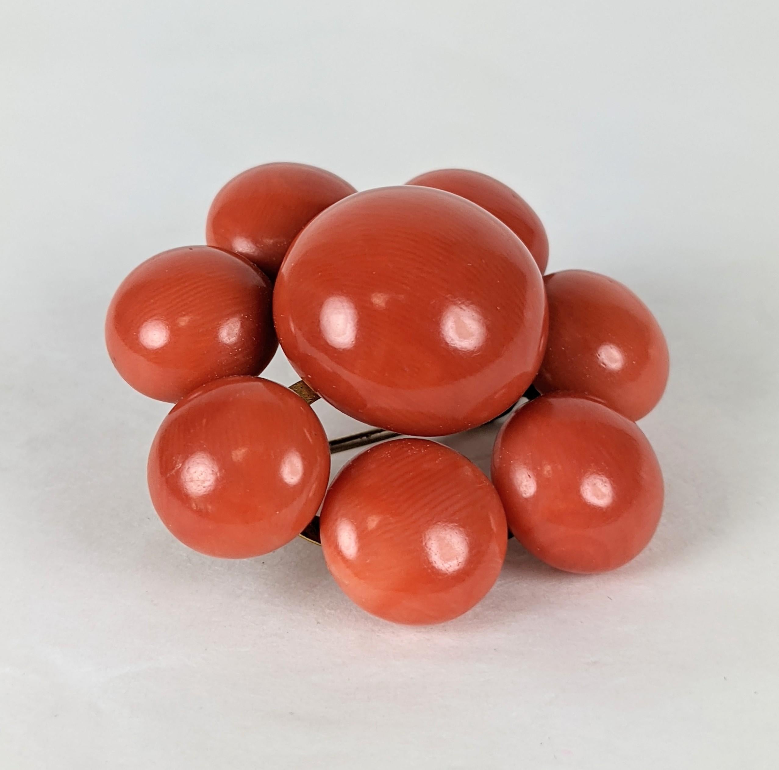Victorian Coral Button Brooch In Excellent Condition For Sale In New York, NY