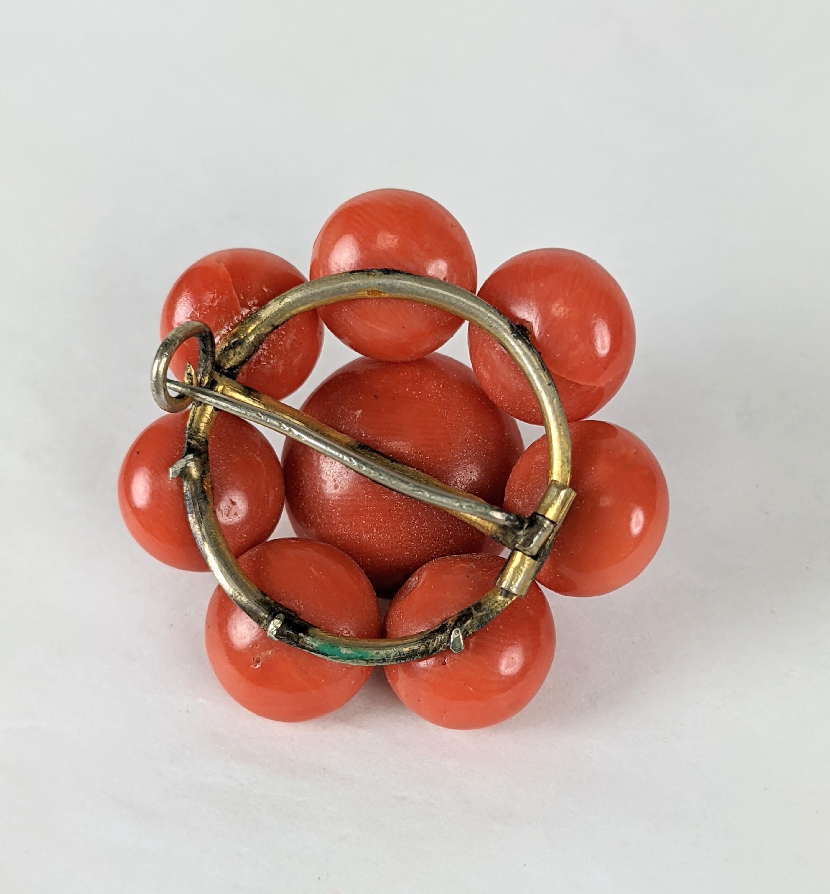 Women's or Men's Victorian Coral Button Brooch For Sale
