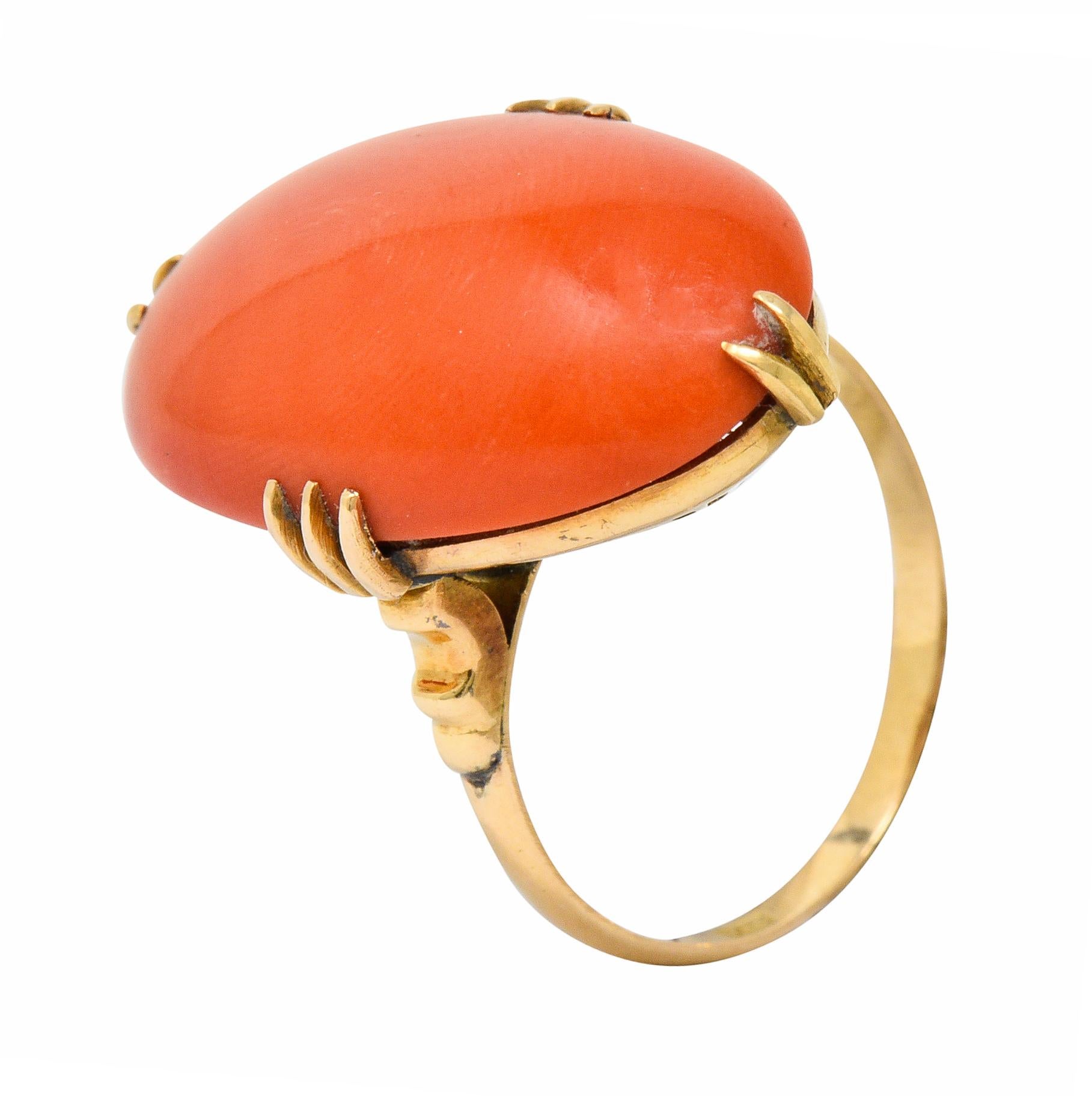 Victorian Coral Cabochon 18 Karat Gold Ring, circa 1900 5