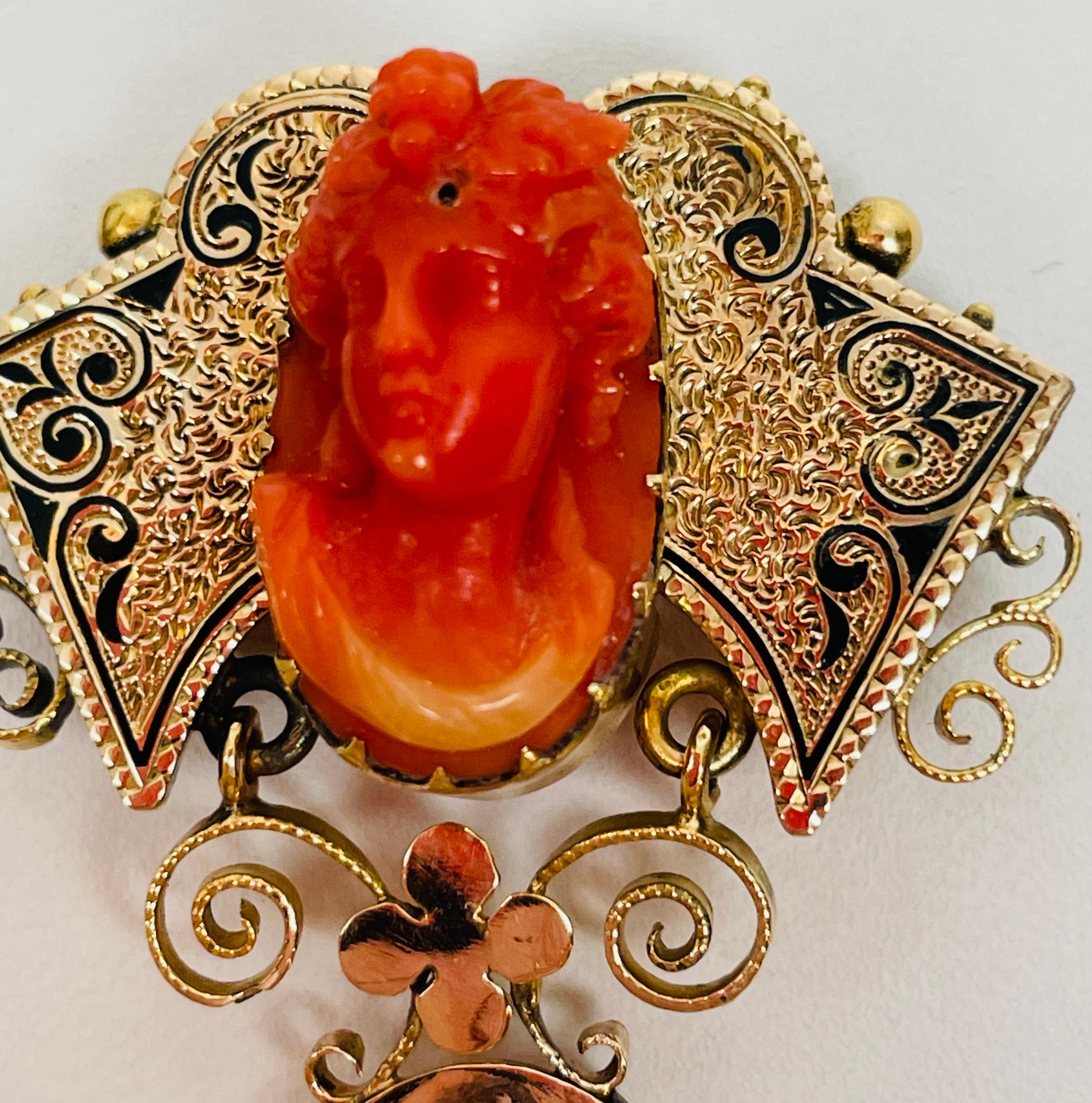 Victorian Coral Cameo Brooch For Sale 2