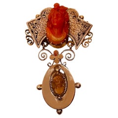 Used Victorian Coral Cameo Brooch