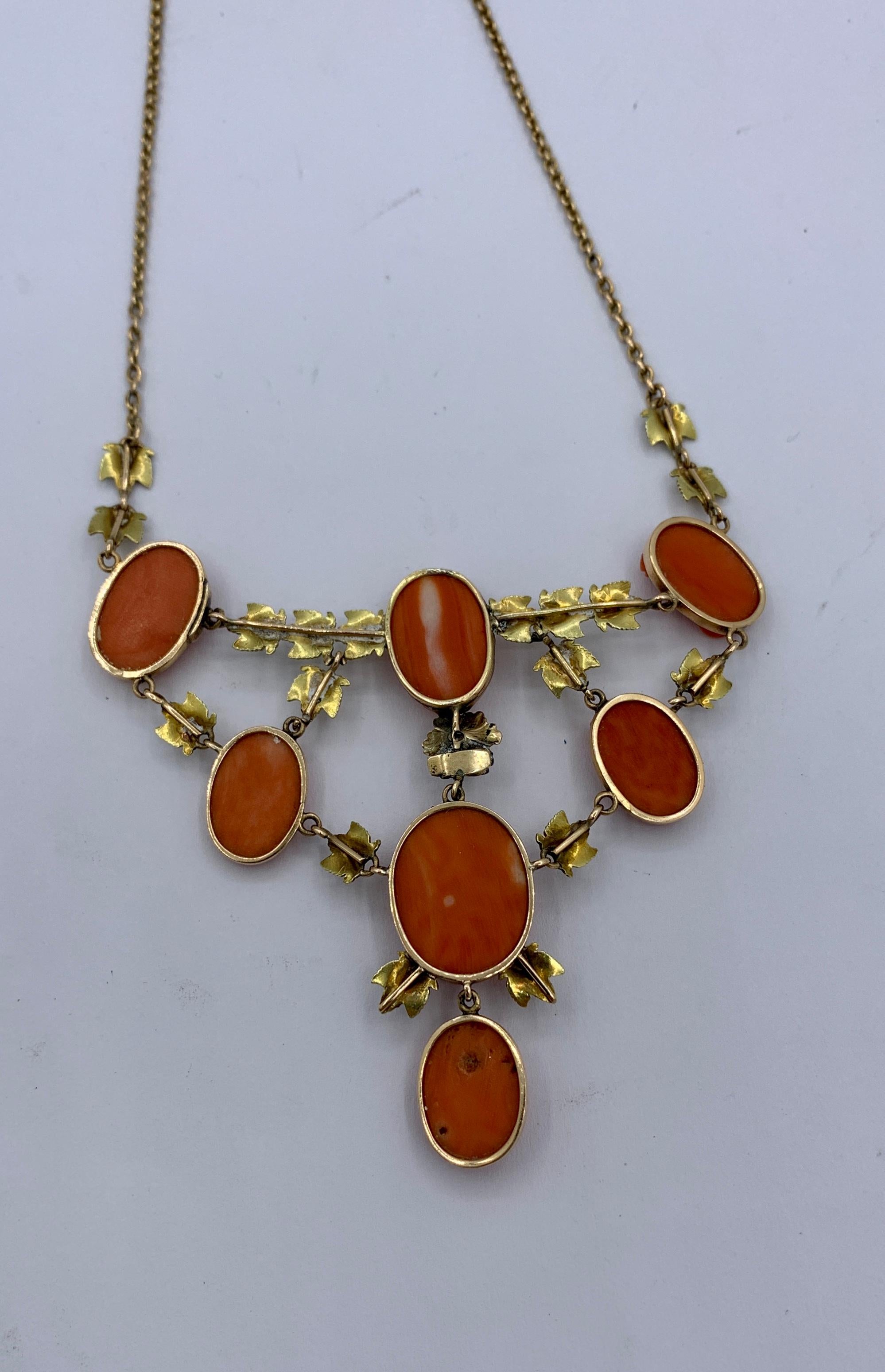 Victorian Coral Cameo OMC Diamond Necklace 14 Karat Gold Neoclassical Goddess For Sale 3