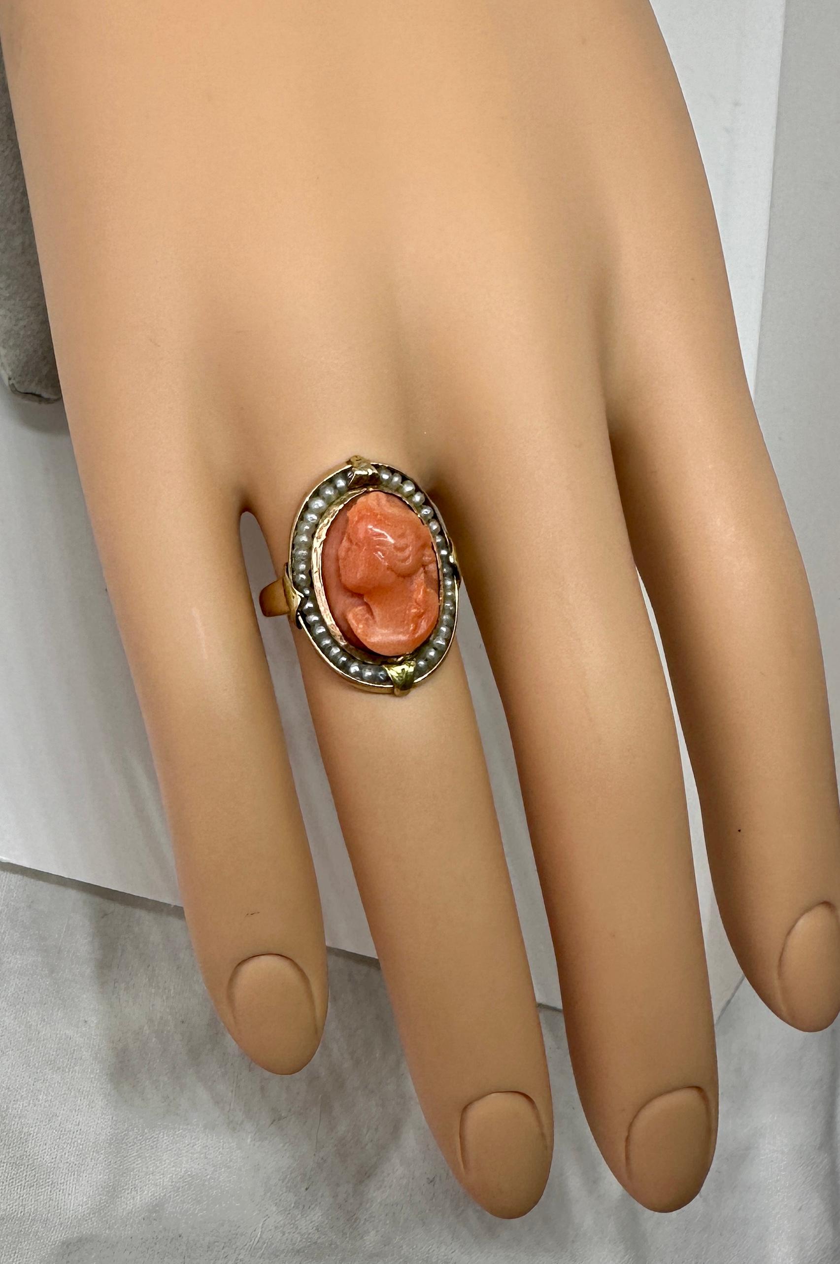 antique coral cameo ring