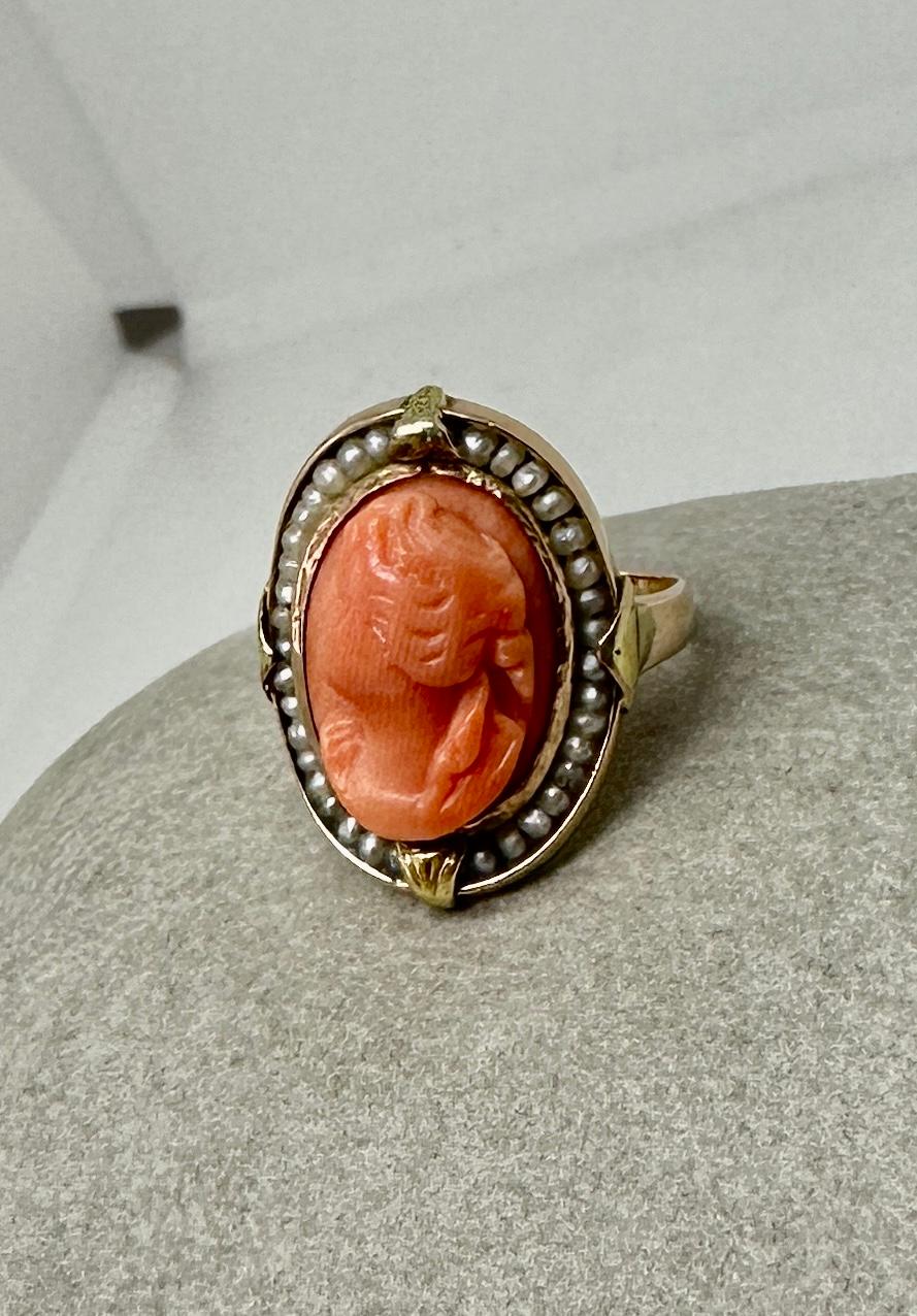 coral cameo ring