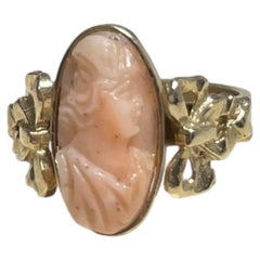 Victorian Coral Cameo Reimagined: Artisan-Crafted Ribbon Ring in 16k Gold Vermei