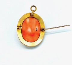 Victorian Coral Cameo Yellow Gold Pin