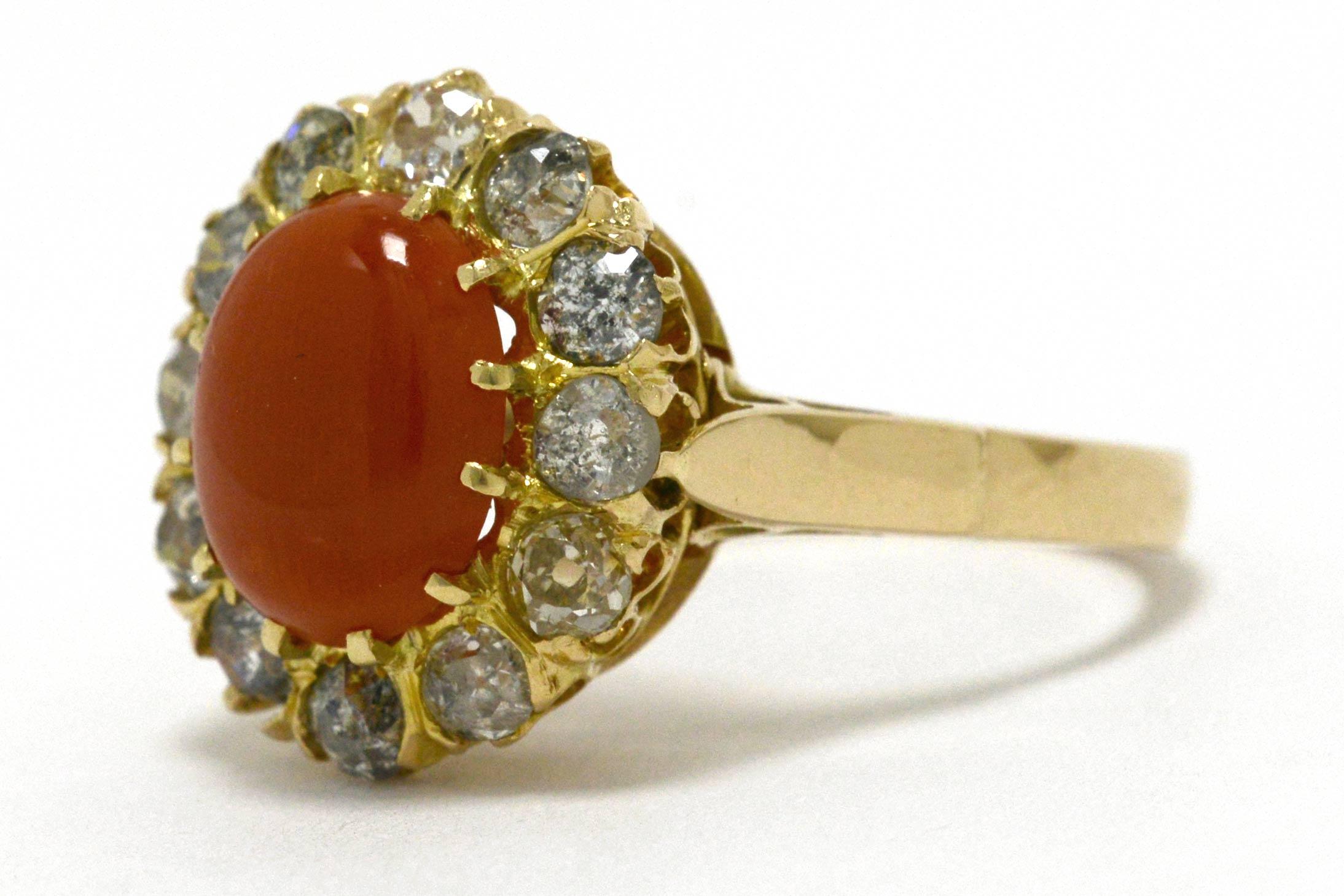 Vintage Victorian Coral And Diamond Engagement Ring In Good Condition In Santa Barbara, CA