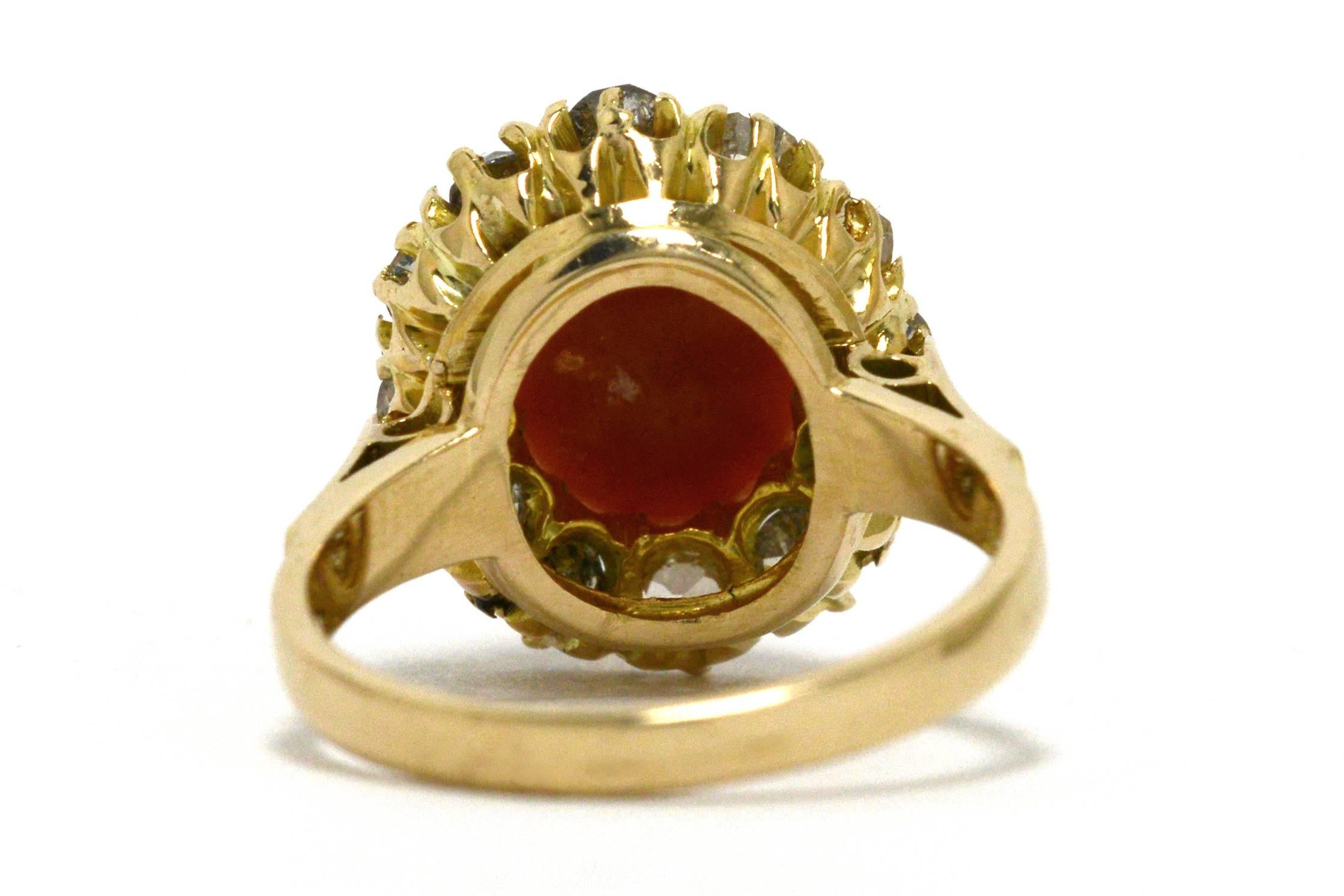 Women's Vintage Victorian Coral And Diamond Engagement Ring