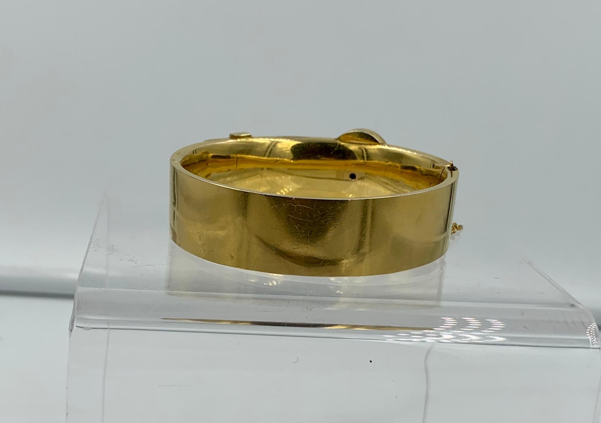 Victorian Coral Garnet Pearl Bangle Buckle Bracelet 14K Gold Etruscan Revival For Sale 9
