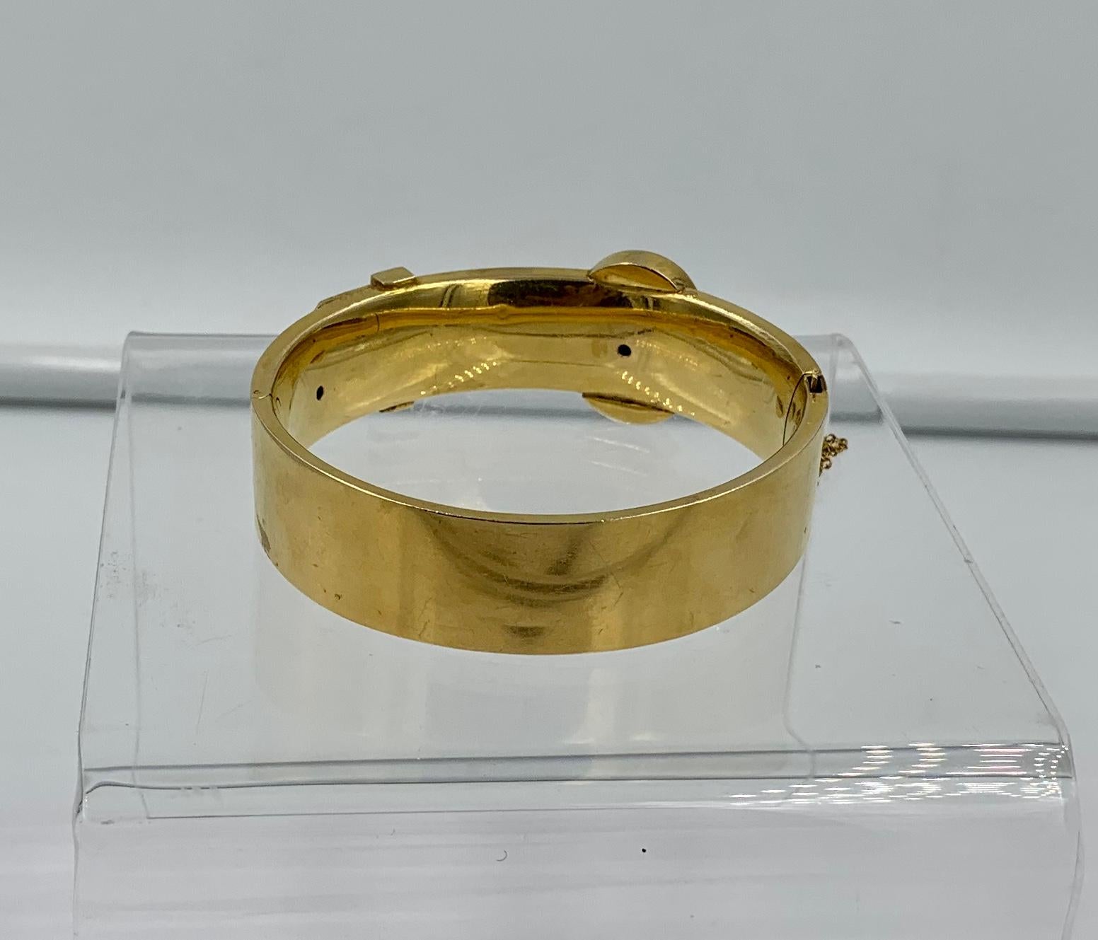 Victorian Coral Garnet Pearl Bangle Buckle Bracelet 14K Gold Etruscan Revival For Sale 10
