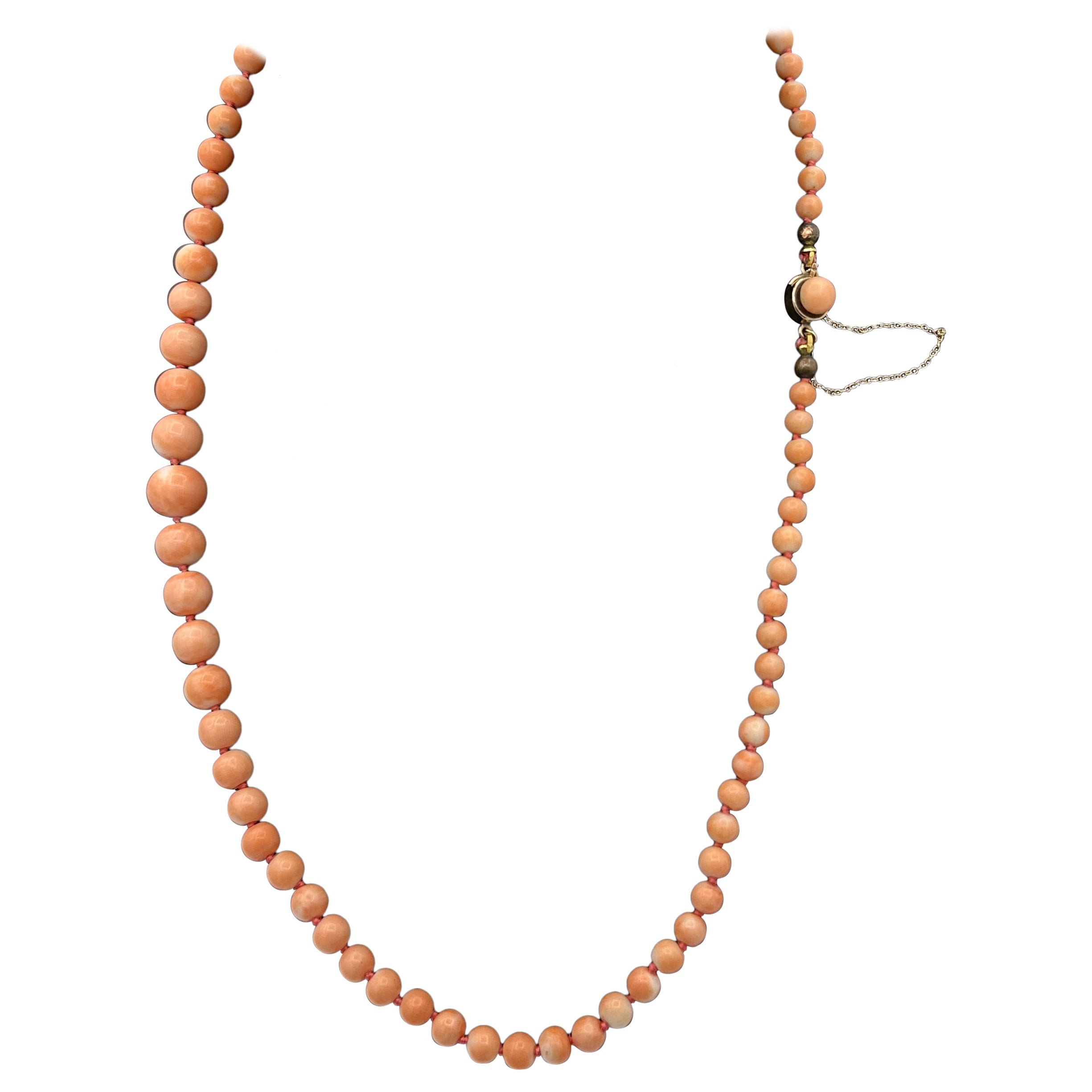 Victorian Coral Gold Necklace 20 Inches Graduated Coral Beads 5 - 10mm