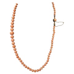 Victorian Coral Gold Necklace 20 Inches Graduated Coral Beads 5 - 10mm