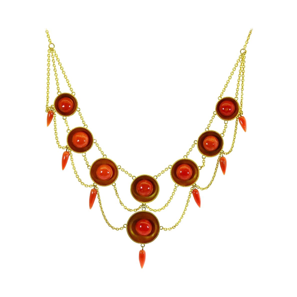Victorian Coral and Gold Necklace For Sale