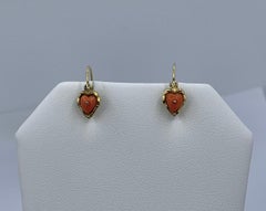 Victorian Coral Heart Earrings Dangle Drop Earrings Antique Gold