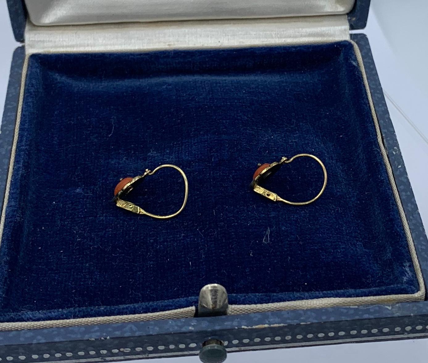 Women's Victorian Coral Heart Earrings Dangle Drop Earrings Antique Gold For Sale