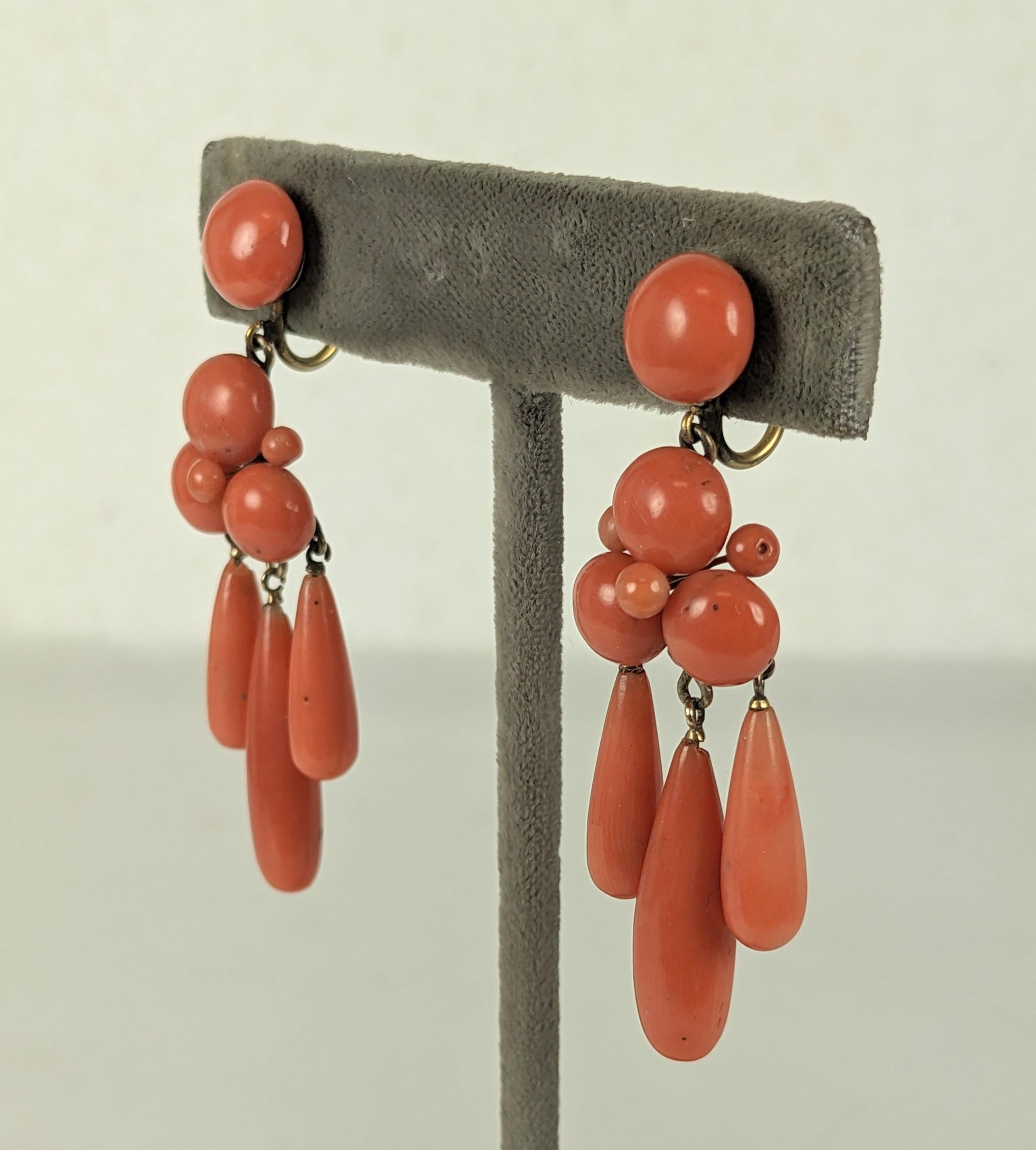 Late Victorian Victorian Coral Pendant Drop Earrings For Sale