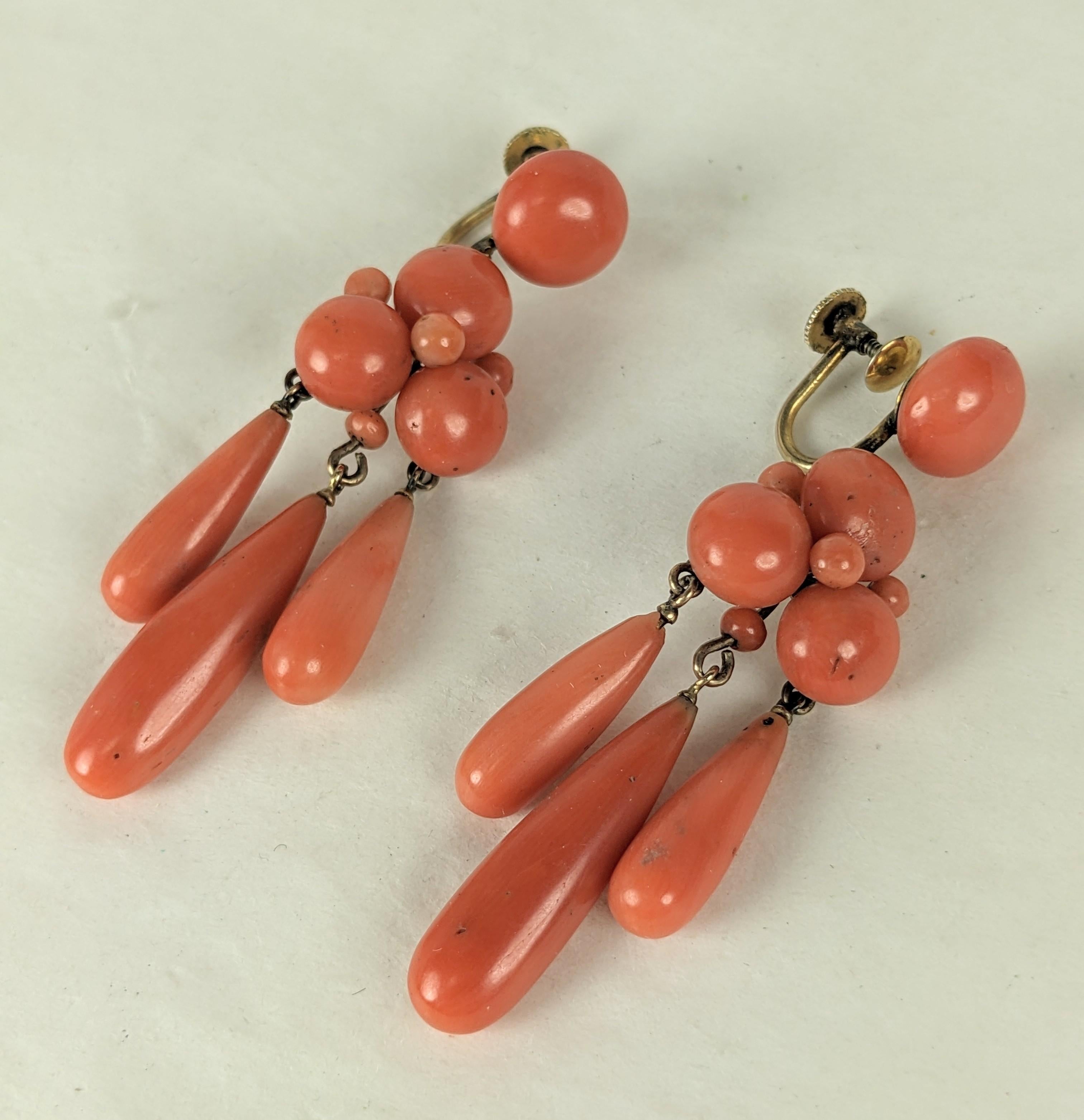 Victorian Coral Pendant Drop Earrings In Good Condition For Sale In Riverdale, NY