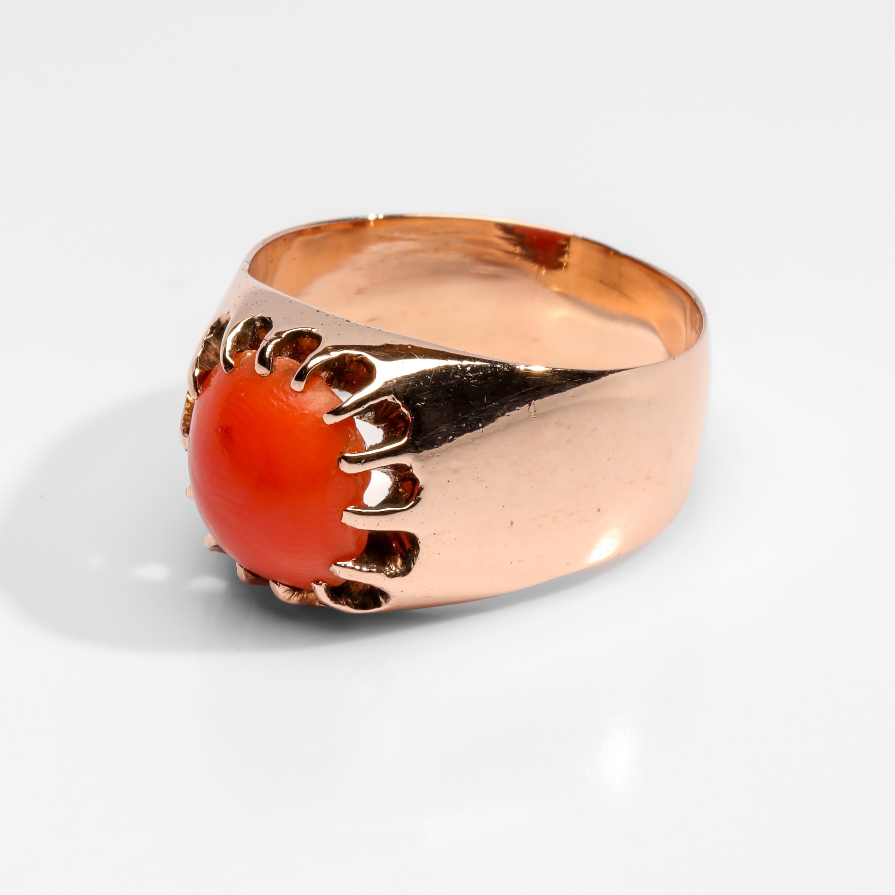 Cabochon Victorian Coral Ring Originally for a Man For Sale