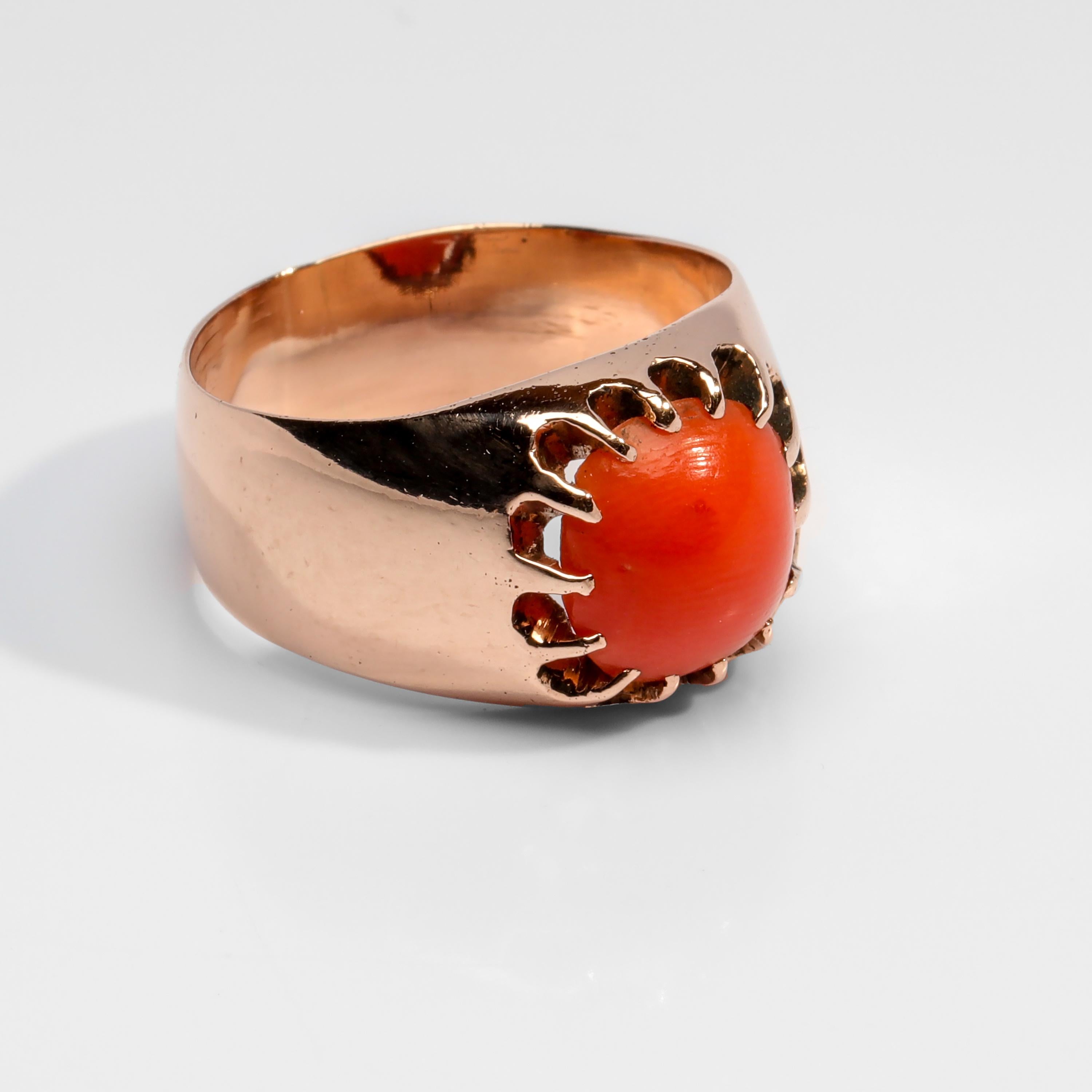 Victorian Coral Ring Originally for a Man In Excellent Condition For Sale In Southbury, CT