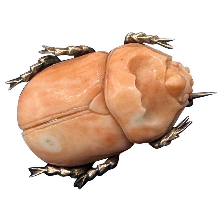 Spilla di corallo vittoriana Scarabeo Insetto Spilla Revival Egiziano Oro