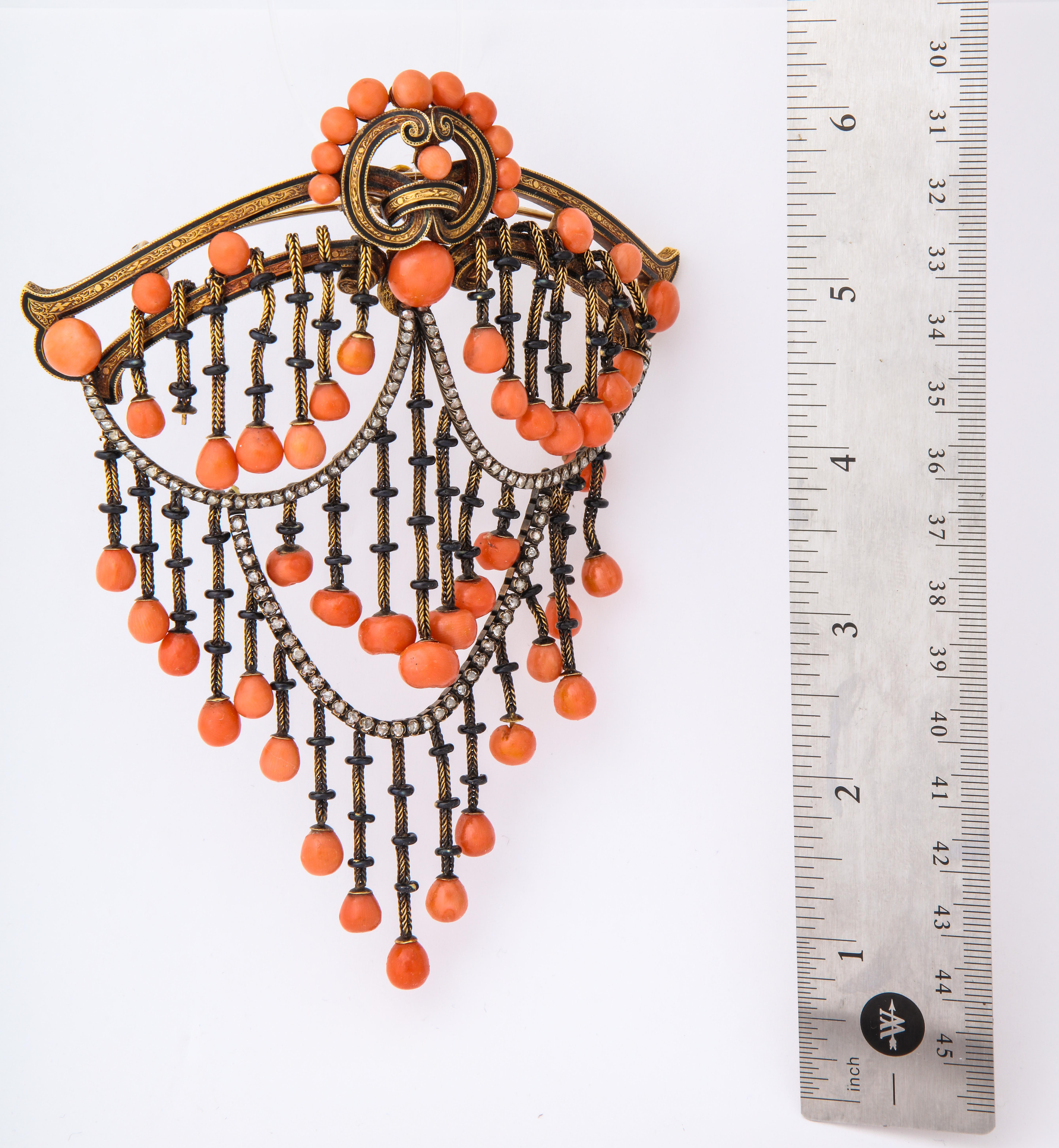 Victorian Coral Stomacher Brooch with Fitted Box For Sale 4