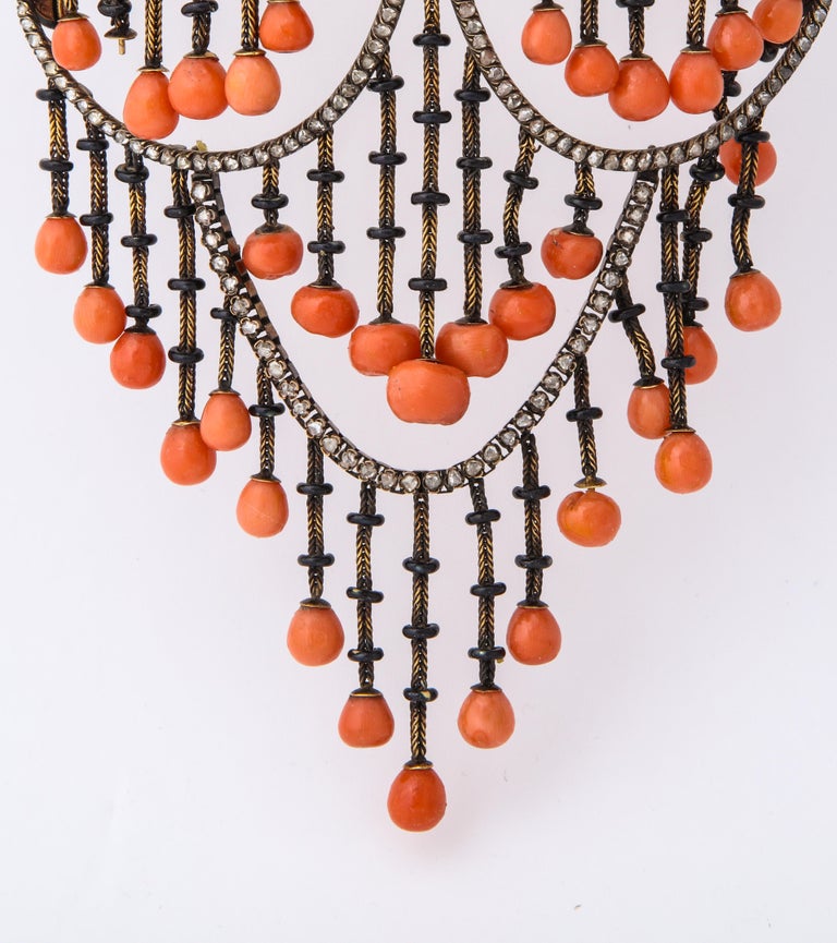 Victorian Coral Stomacher Brooch with Fitted Box For Sale at 1stDibs