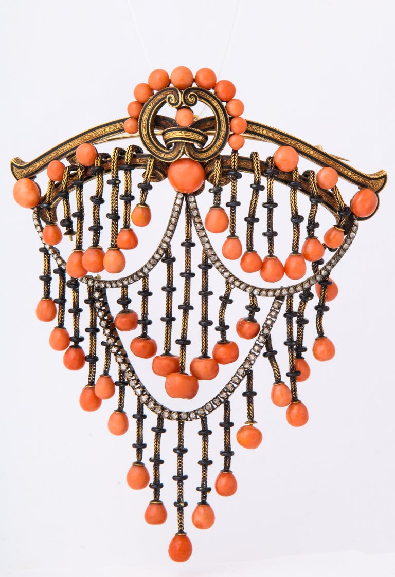 Victorian Coral Stomacher Brooch with Fitted Box For Sale at 1stDibs