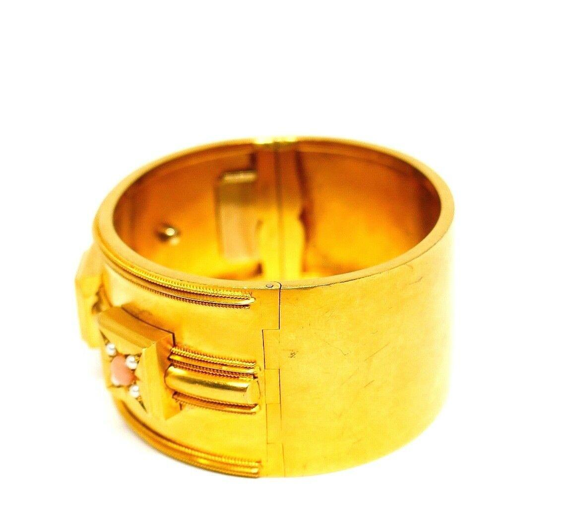 Women's or Men's Victorian Coral Yellow Gold Bangle Bracelet