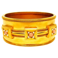 Antique Victorian Coral Yellow Gold Bangle Bracelet