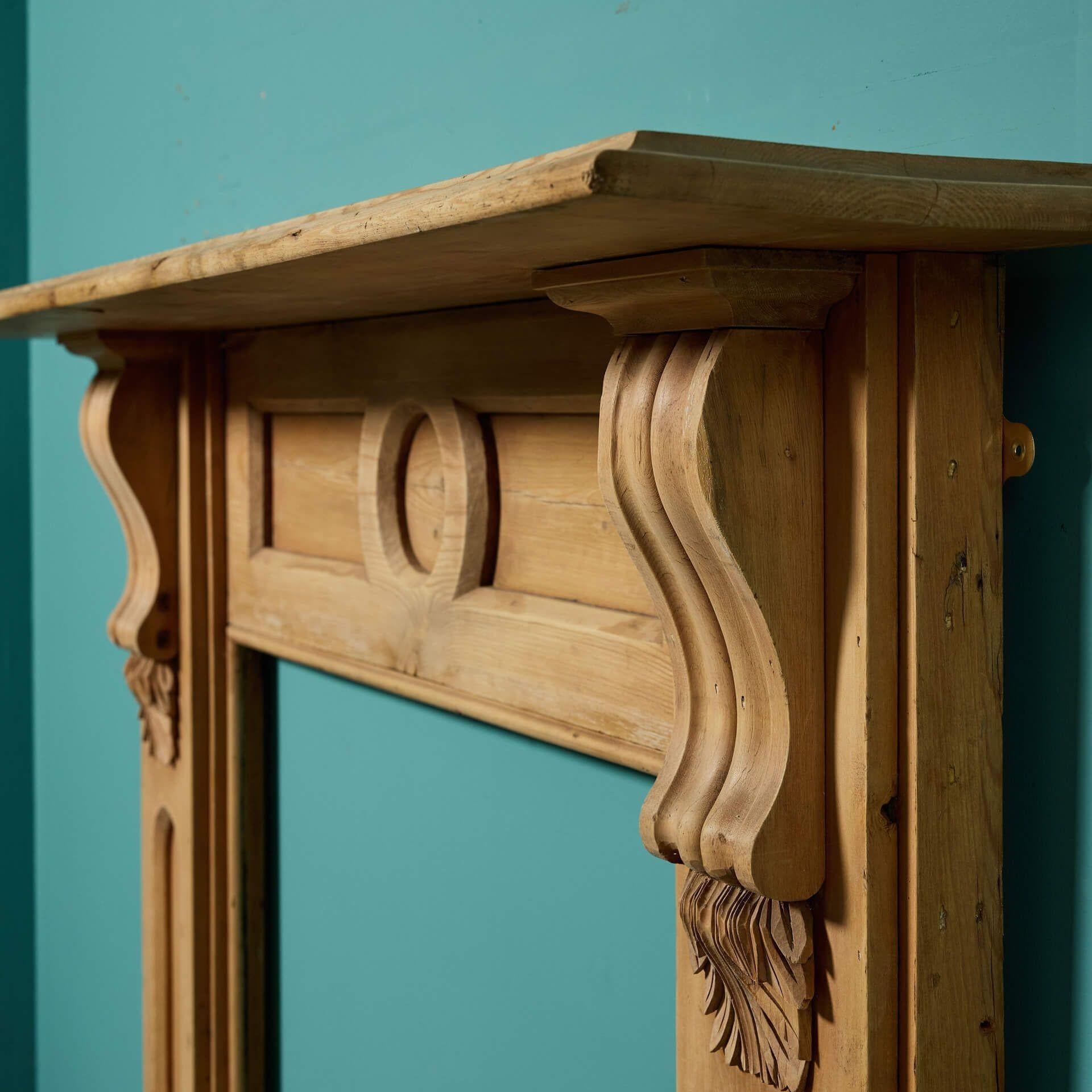 English Victorian Corbelled Pine Fire Mantel