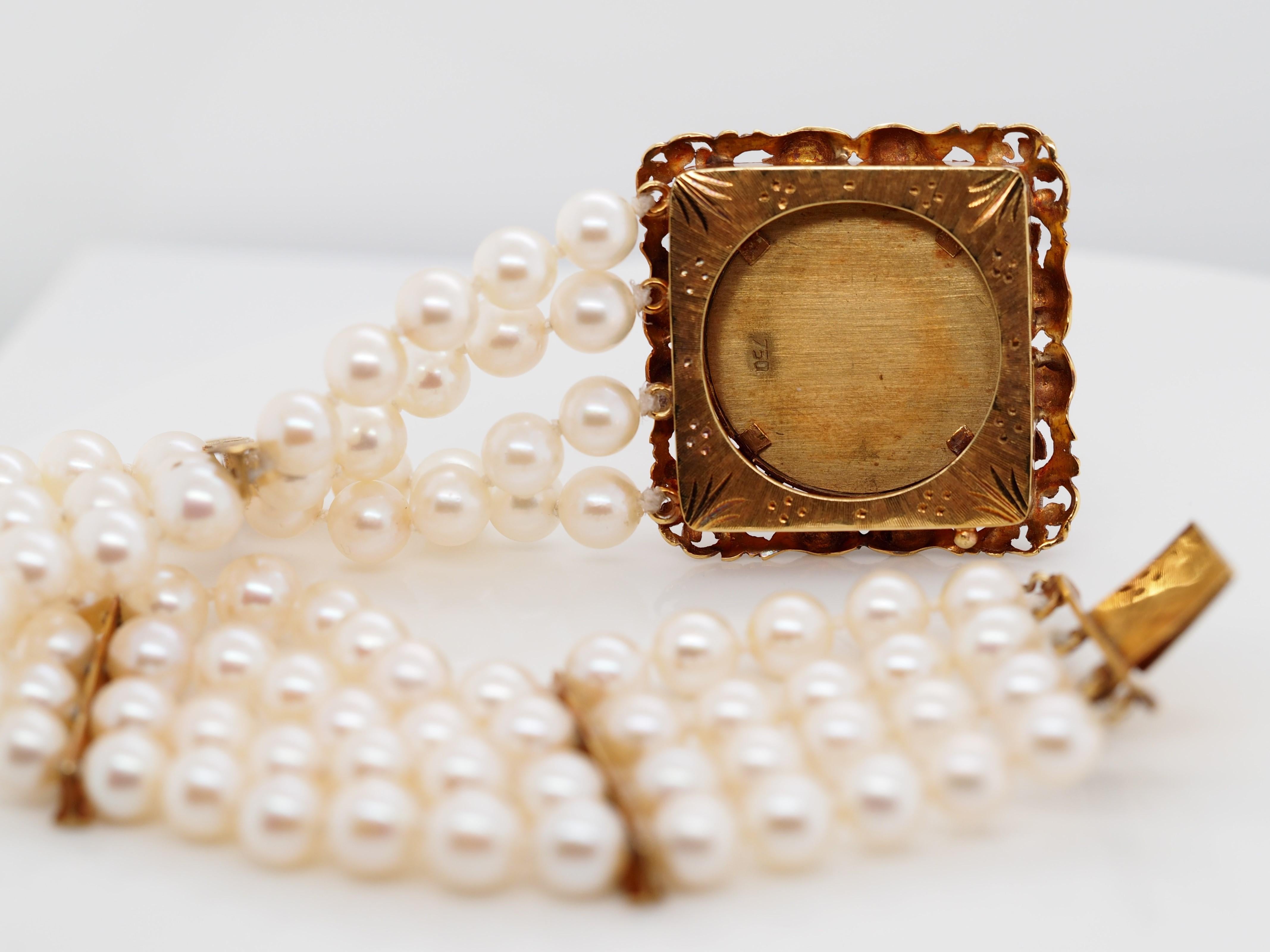 Women's Victorian Corletto Akoya Pearl and Diamond 18 Karat Yellow Gold Bracelet