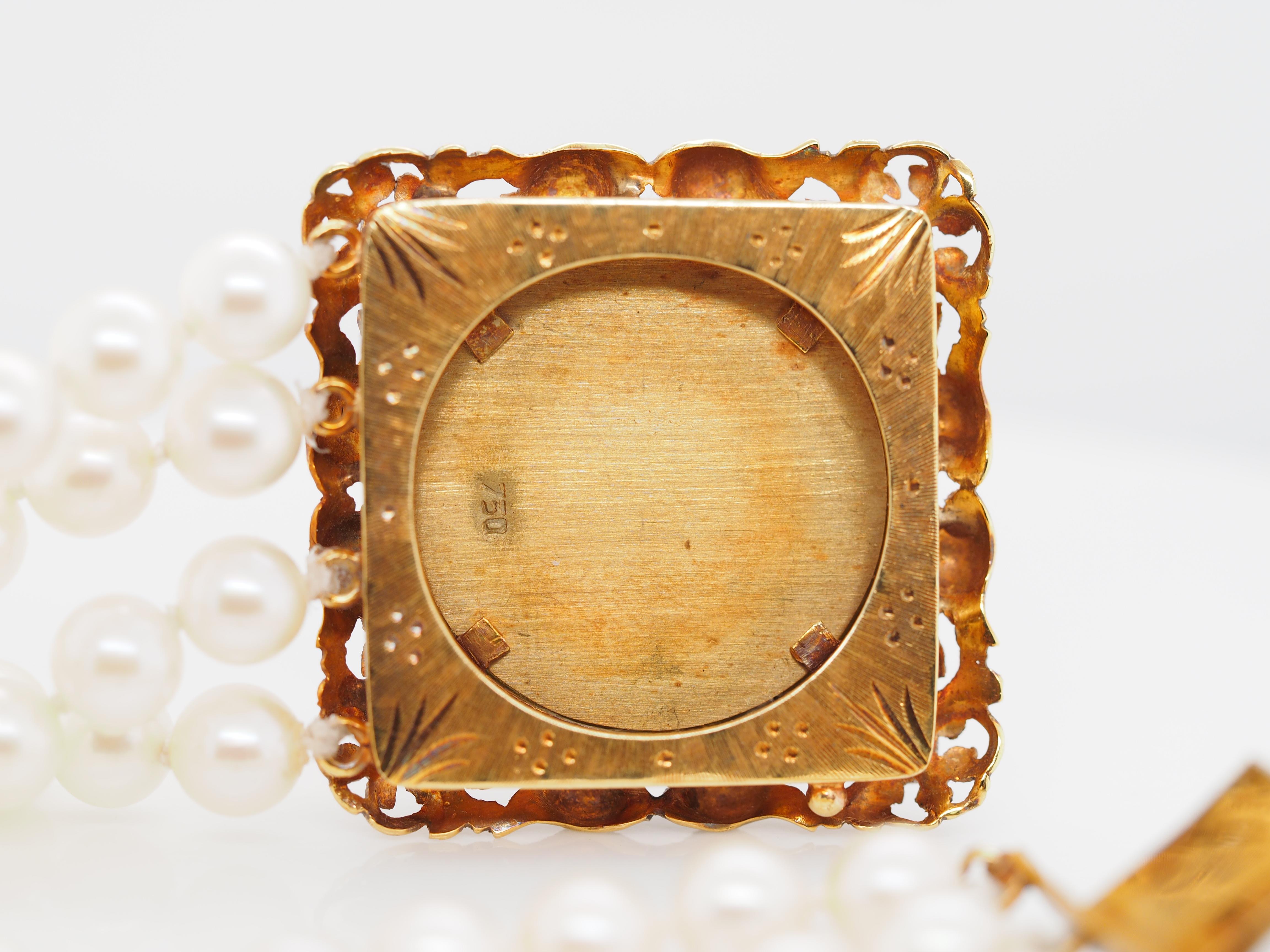 Victorian Corletto Akoya Pearl and Diamond 18 Karat Yellow Gold Bracelet 2