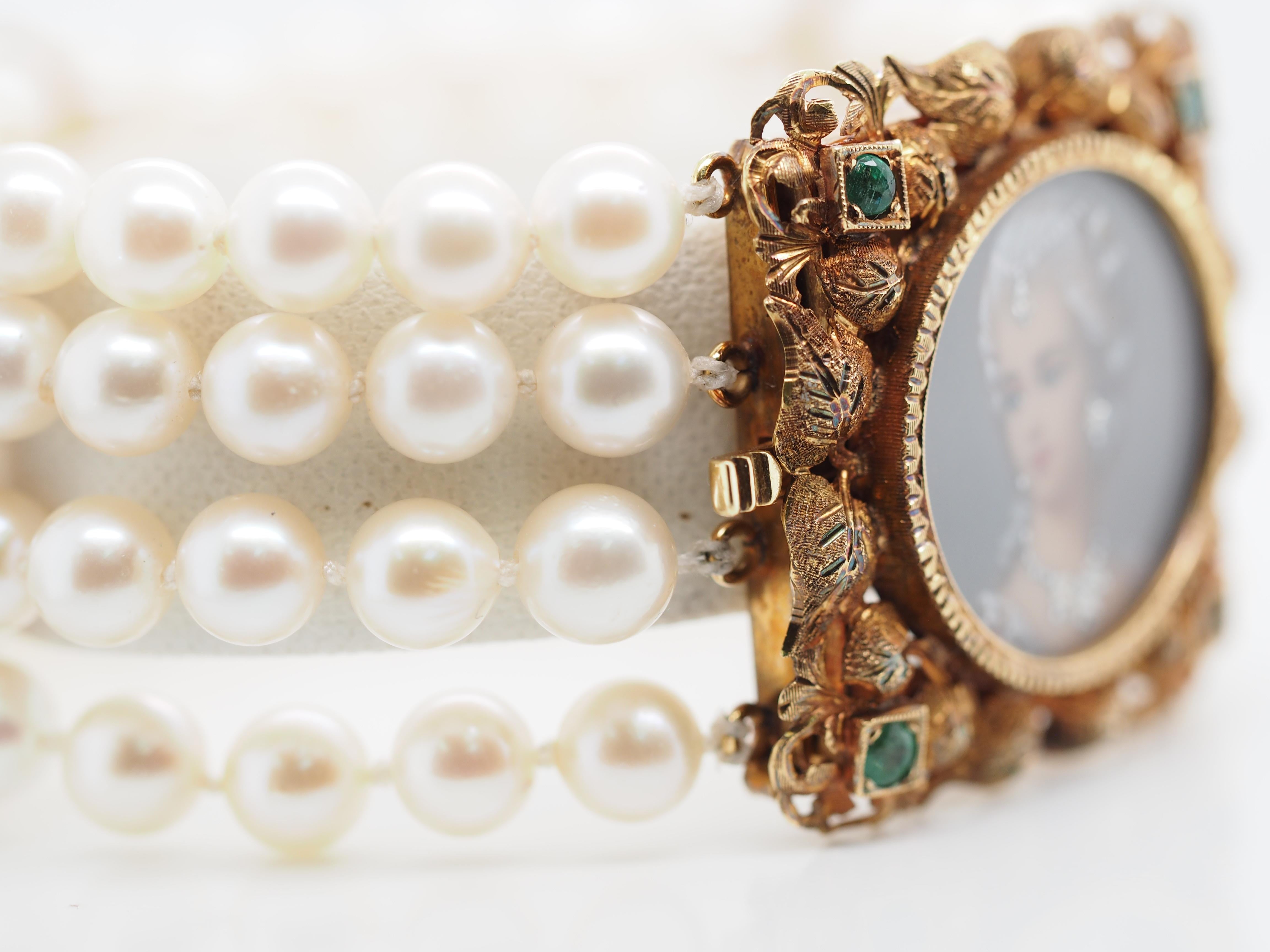 Victorian Corletto Akoya Pearl and Diamond 18 Karat Yellow Gold Bracelet 3