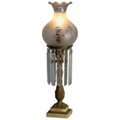 Antique Victorian Cornelius School Bronze and Crystal George Washington Solar Lamp