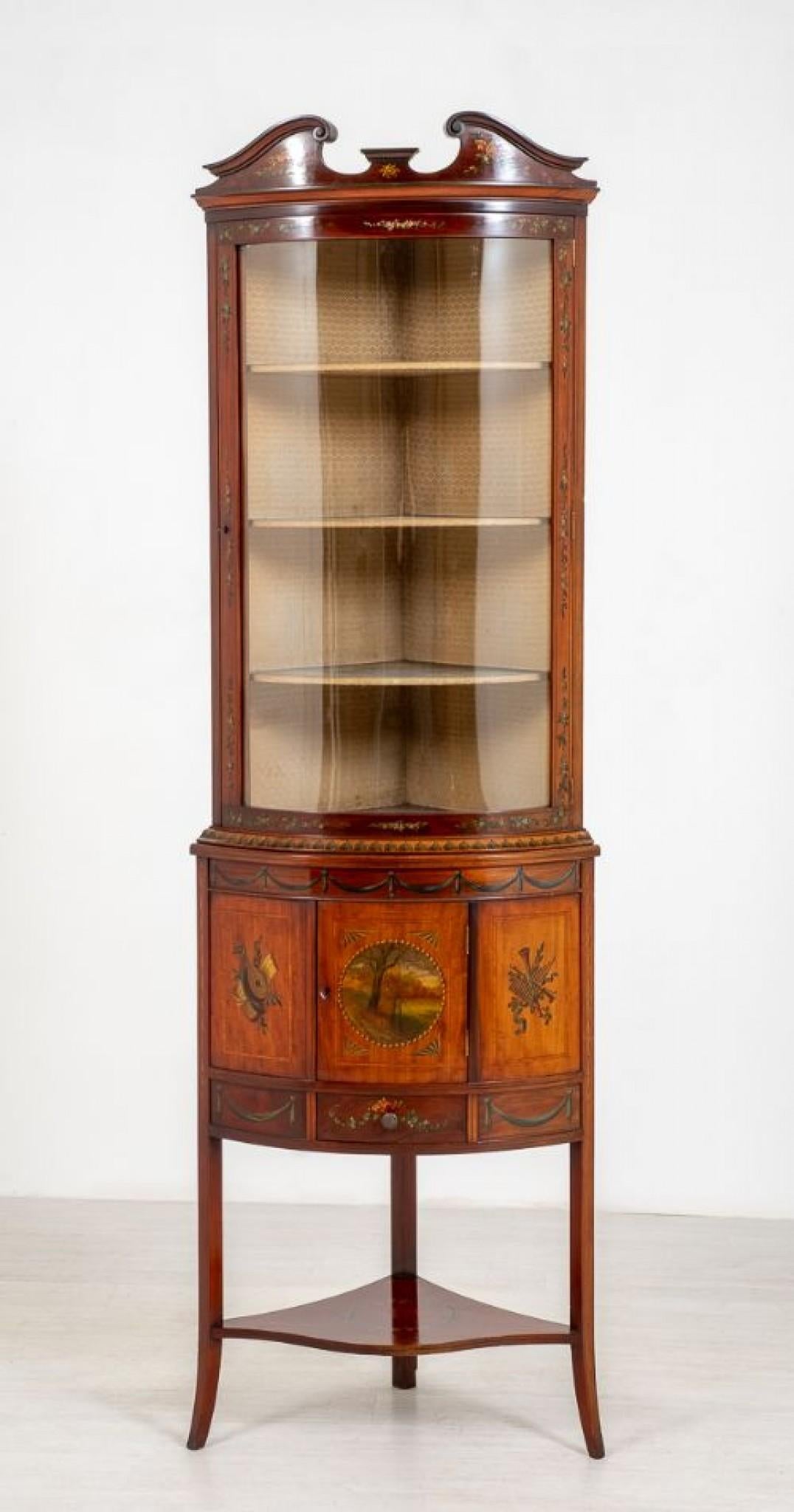 Late 19th Century Victorian Corner Cabinet Painted Satinwood Antique, 1880 For Sale