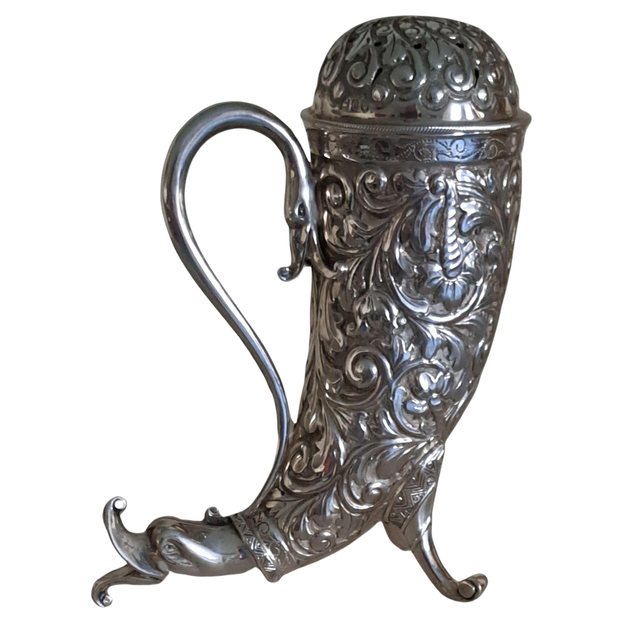 Victorian Cornucopia sugar caster/sifter , Horace Woodward 
Co Ltd, London 1898 For Sale