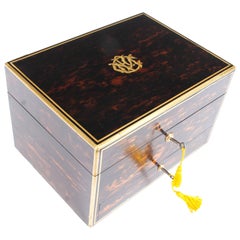 Antique Victorian Coromandel Brass Banded Jewellery and Dressing Box, 1873, 19th Century