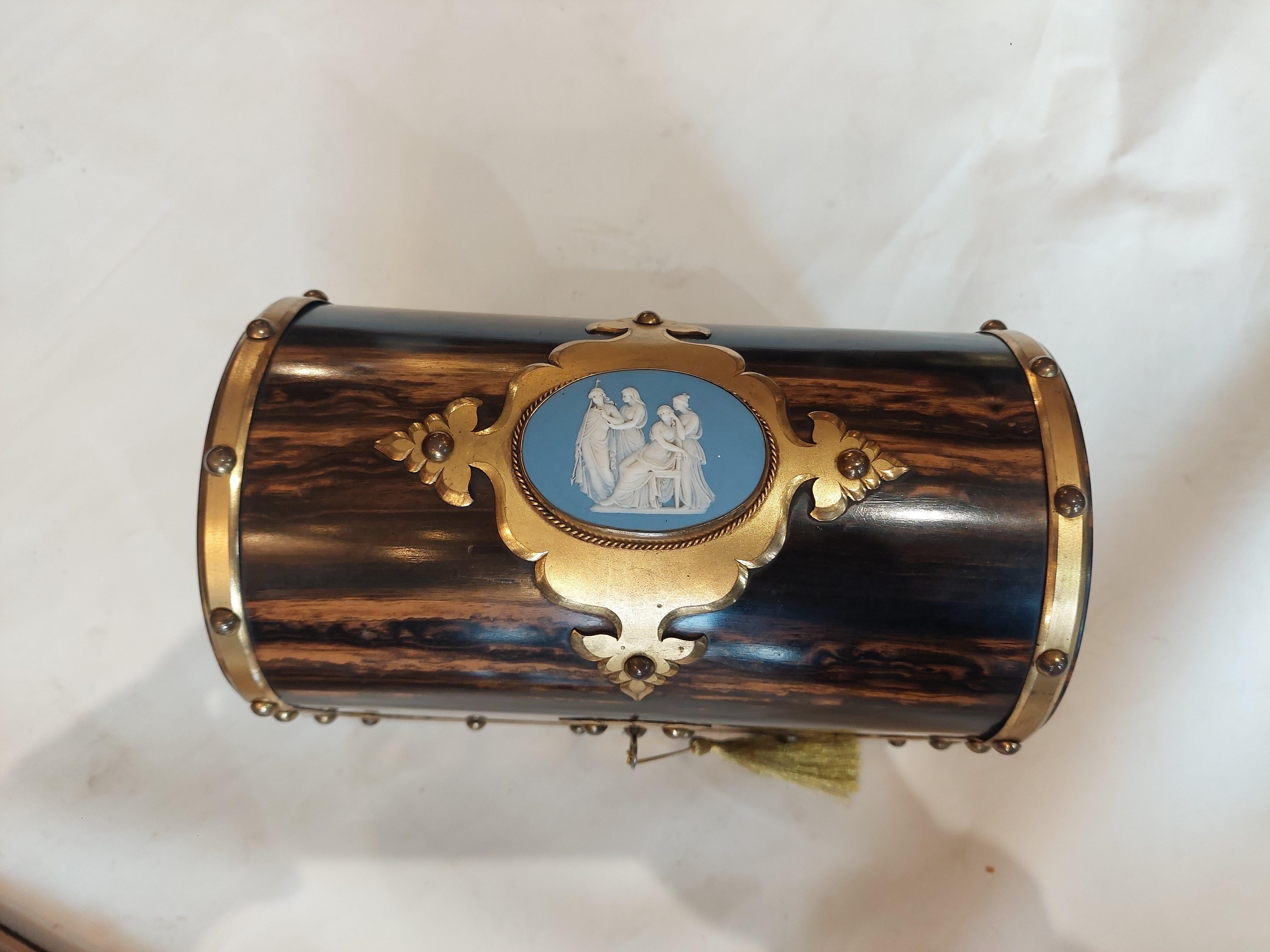 Zebra Wood Victorian Coromandel Desk Set Letter Box For Sale