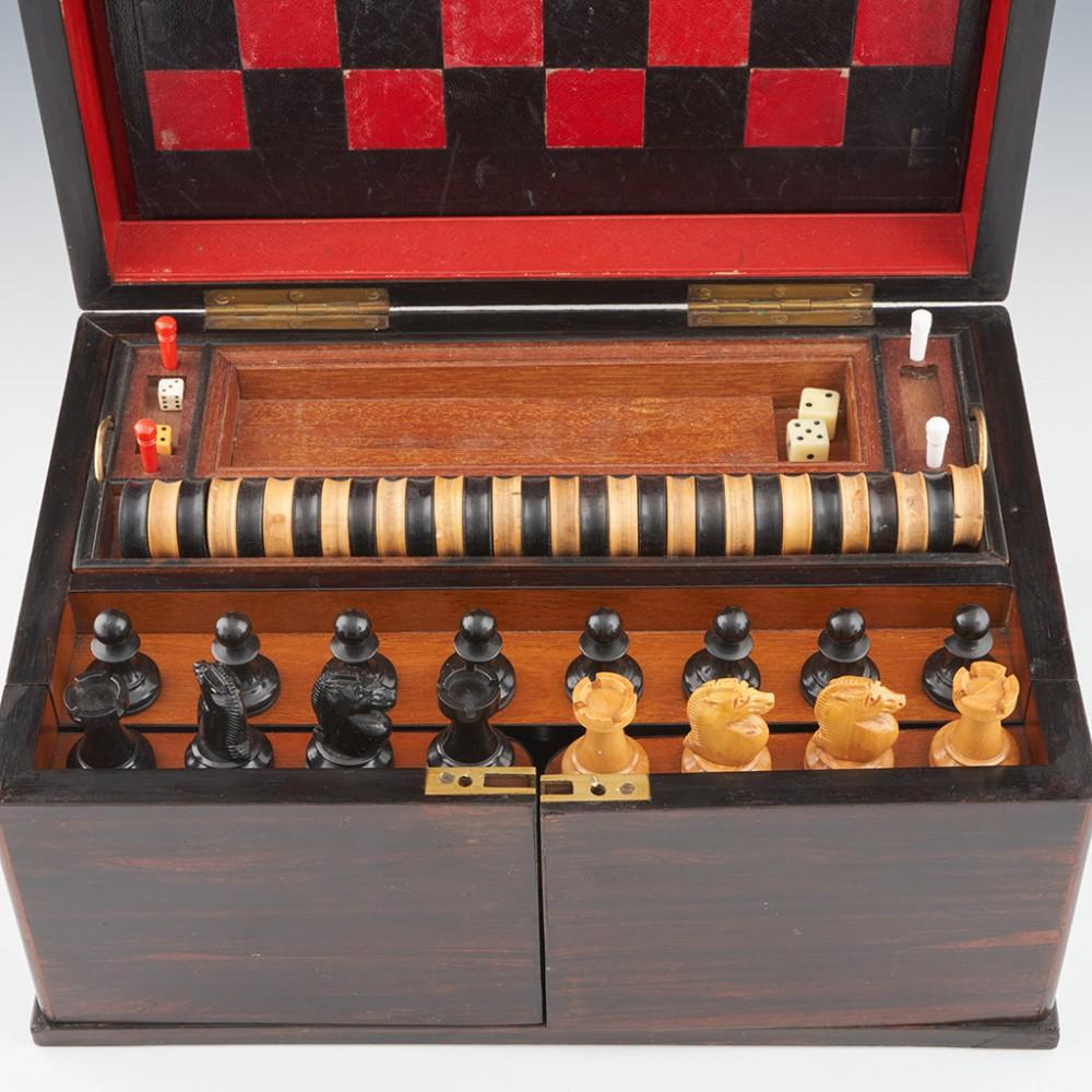 Wood Victorian Coromandel Games Compendium c1880 For Sale