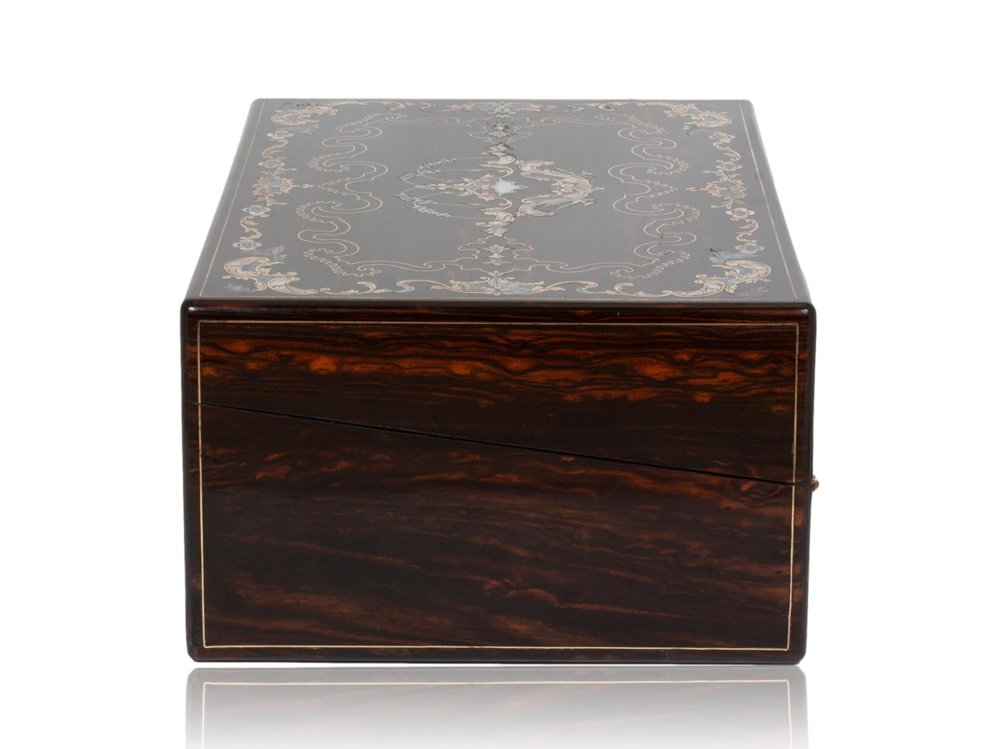 Viktorianische Coromandel Intarsien-Schreibbox von Hausburg mit Geheimfach (Handgeschnitzt) im Angebot