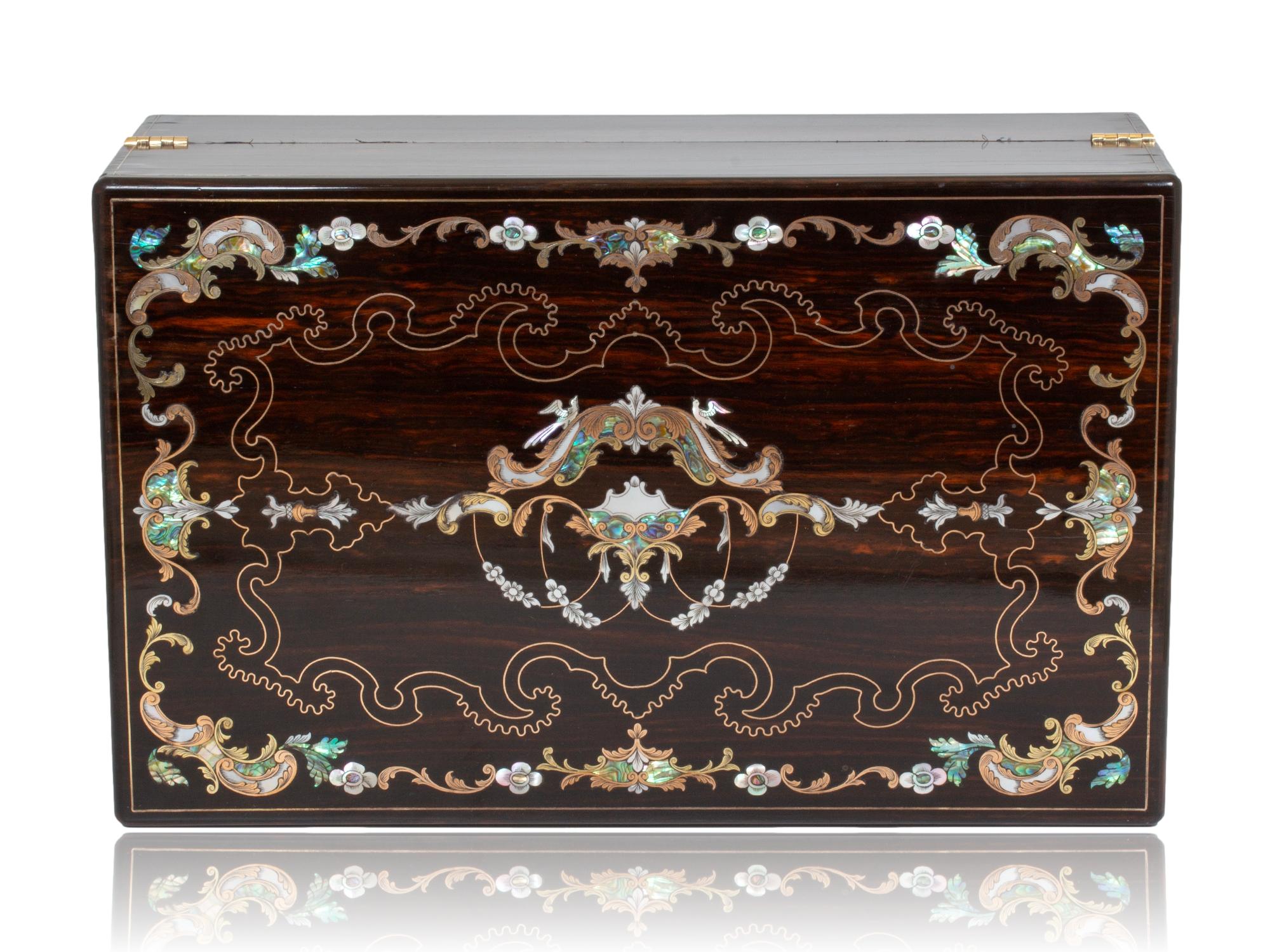 Viktorianische Coromandel Intarsien-Schreibbox von Hausburg mit Geheimfach im Zustand „Gut“ im Angebot in Northampton, GB