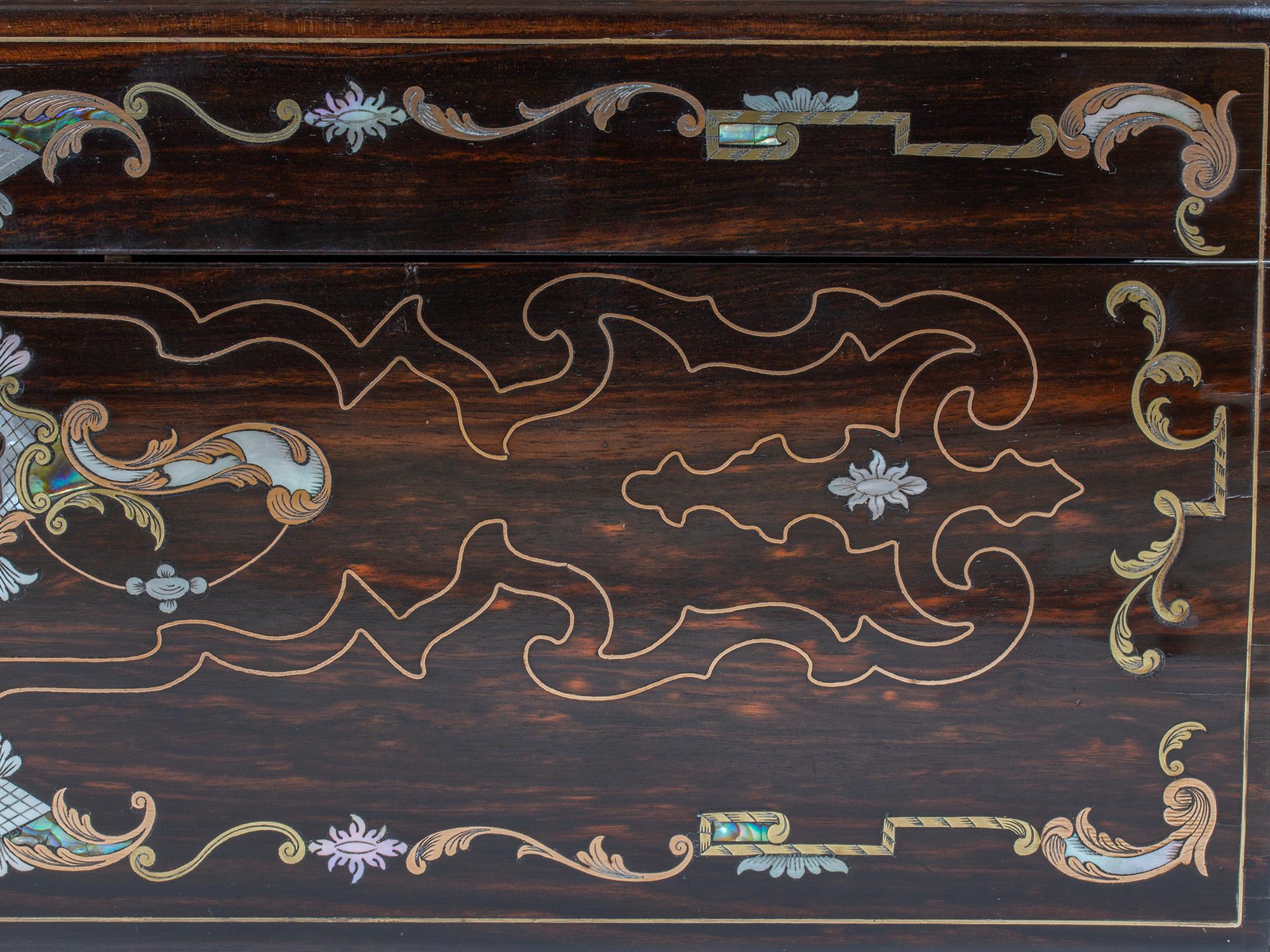 Viktorianische Coromandel Intarsien-Schreibbox von Hausburg mit Geheimfach (Messing) im Angebot